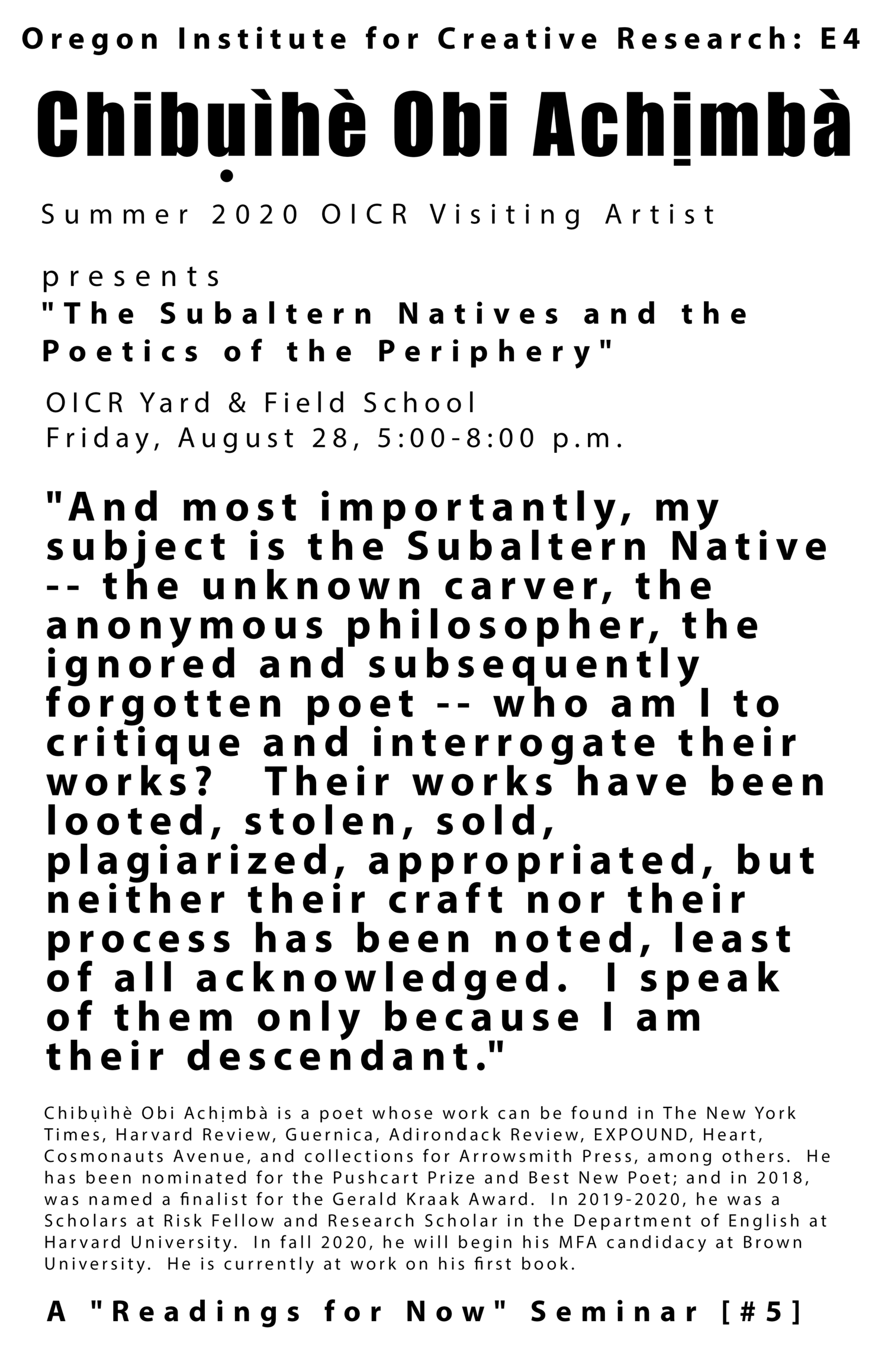#5: The Subaltern Natives and the Poetics of the Periphery 