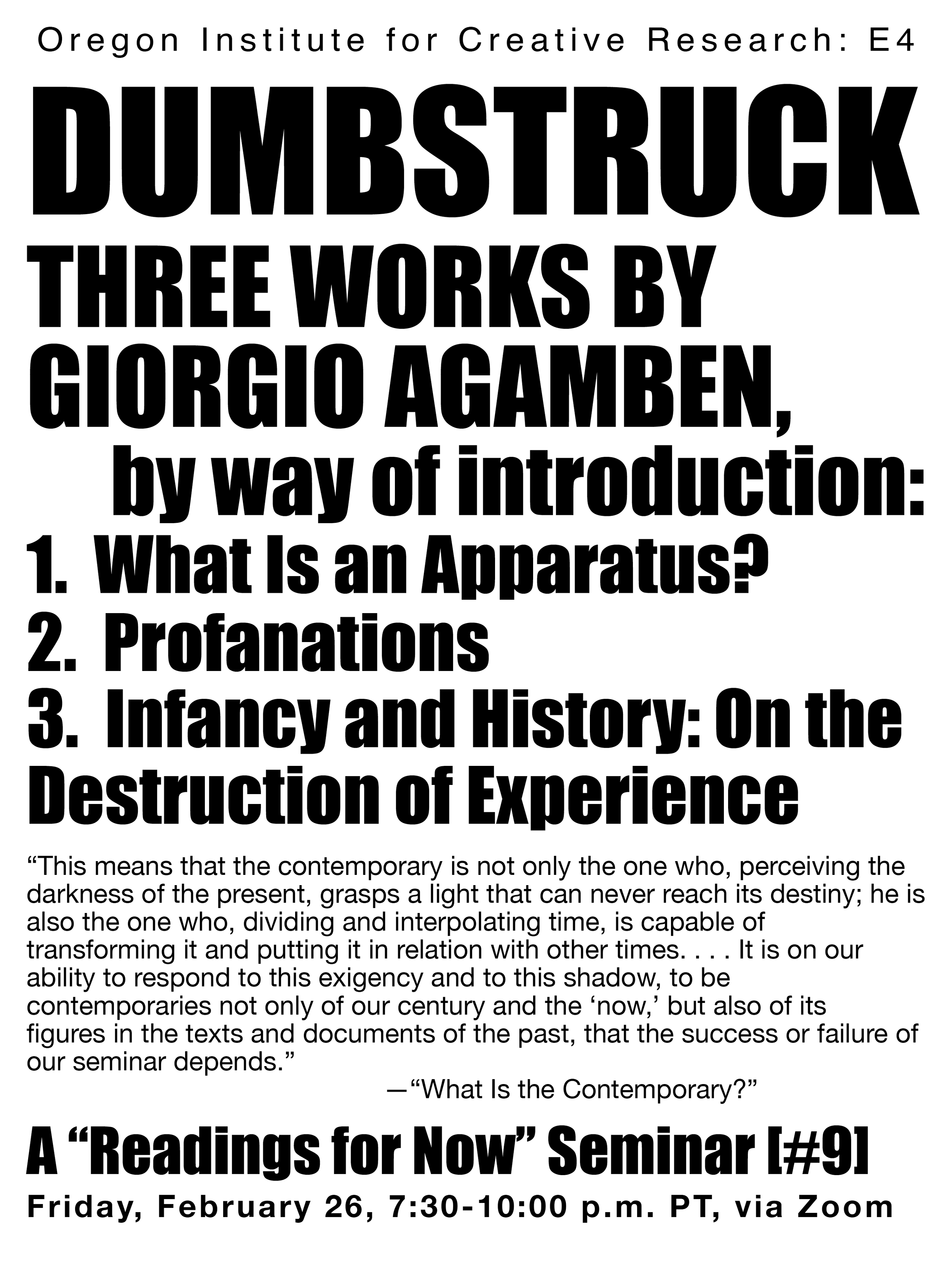 #9: DUMBSTRUCK (Three Works by Giorgio Agamben)