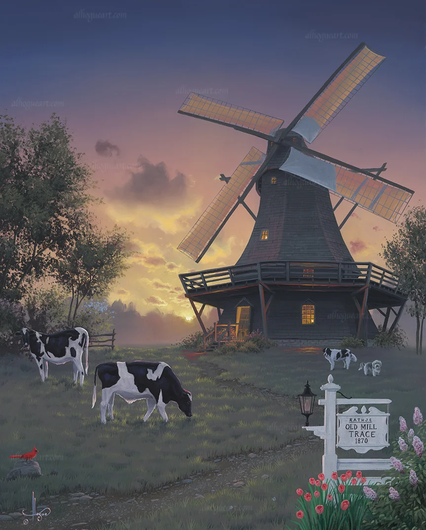 "Old mill Trace" 24"x30" oil painting commissioned by the shinn family, this was a historical site where they live in IL. They wanted their 2 dogs in the painting also.
