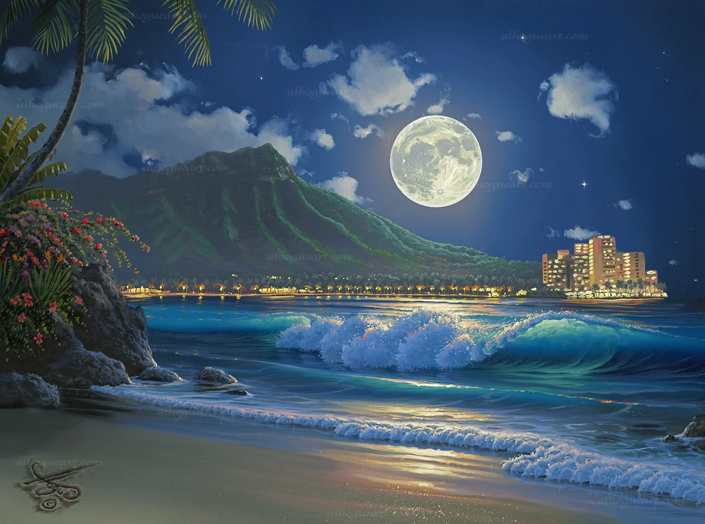 "Waikiki Surf Aglow" PP 18X24 100 AC 22.25X30 200 Total 300
