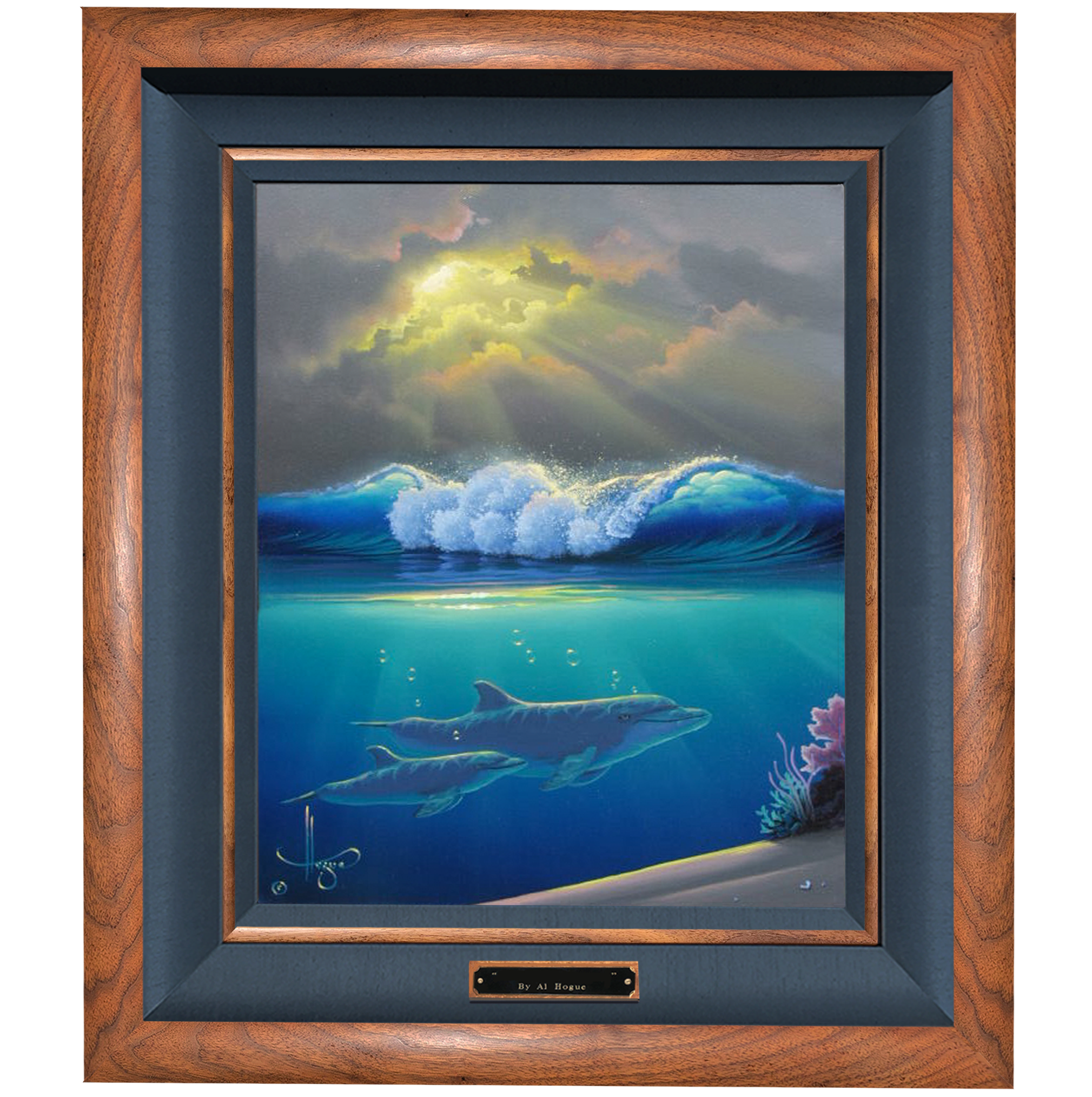 Dolphin Tide 12x16 orig. oil walnut frame PNG.png