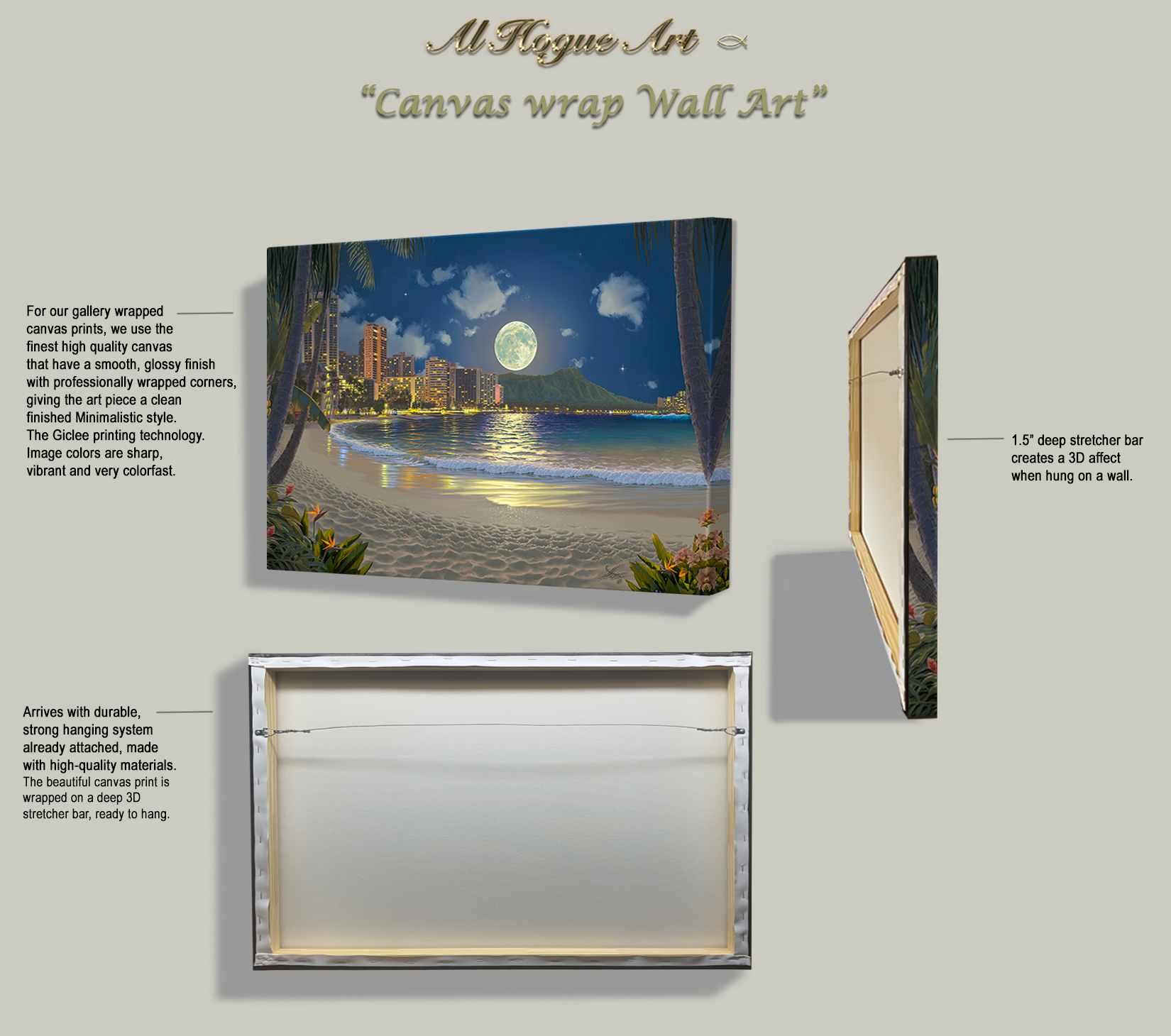 Waikiki Moonrise canvas wrap Wall Art product description-materials PNG.png