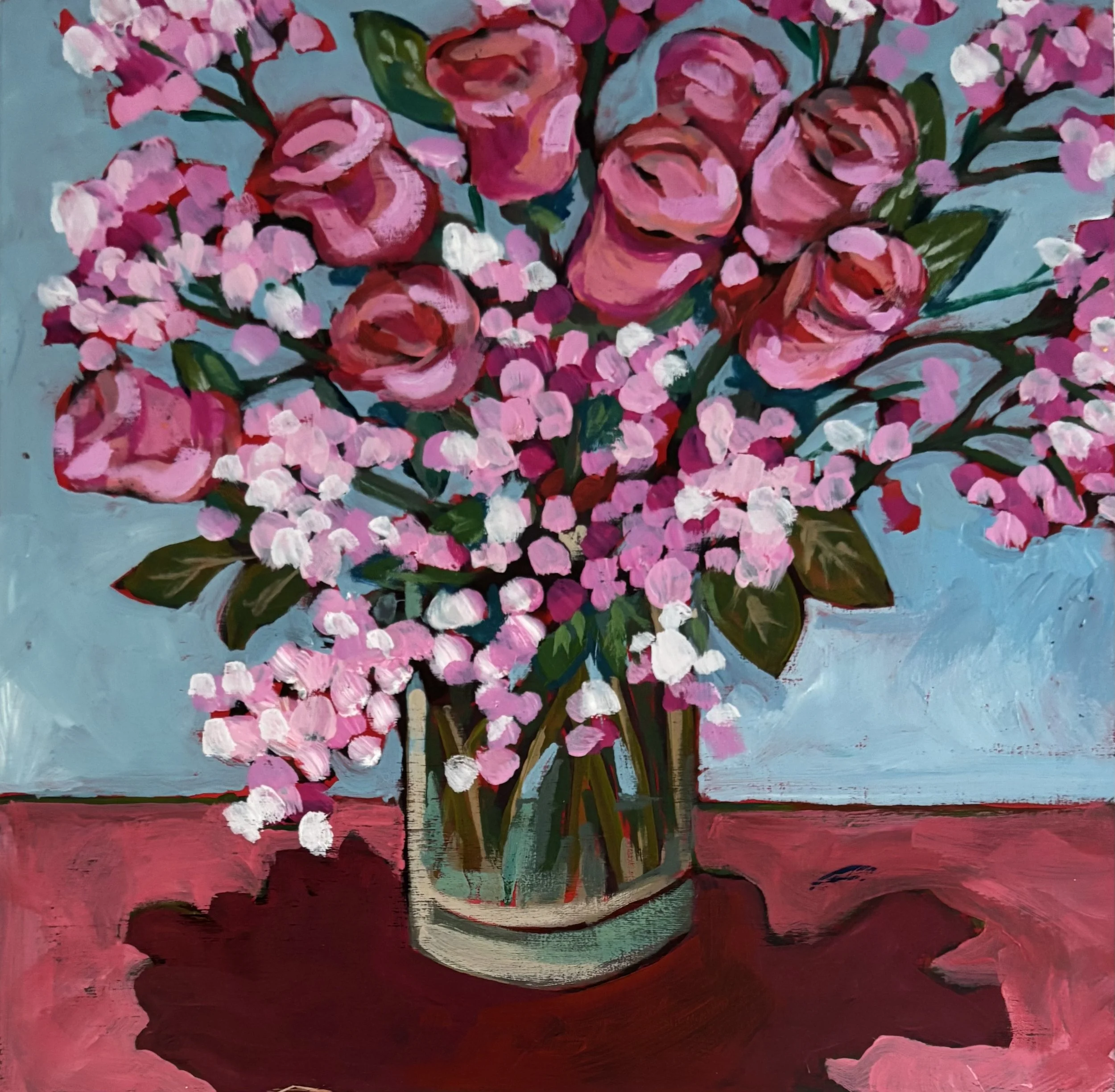 Roses and Glass Vase