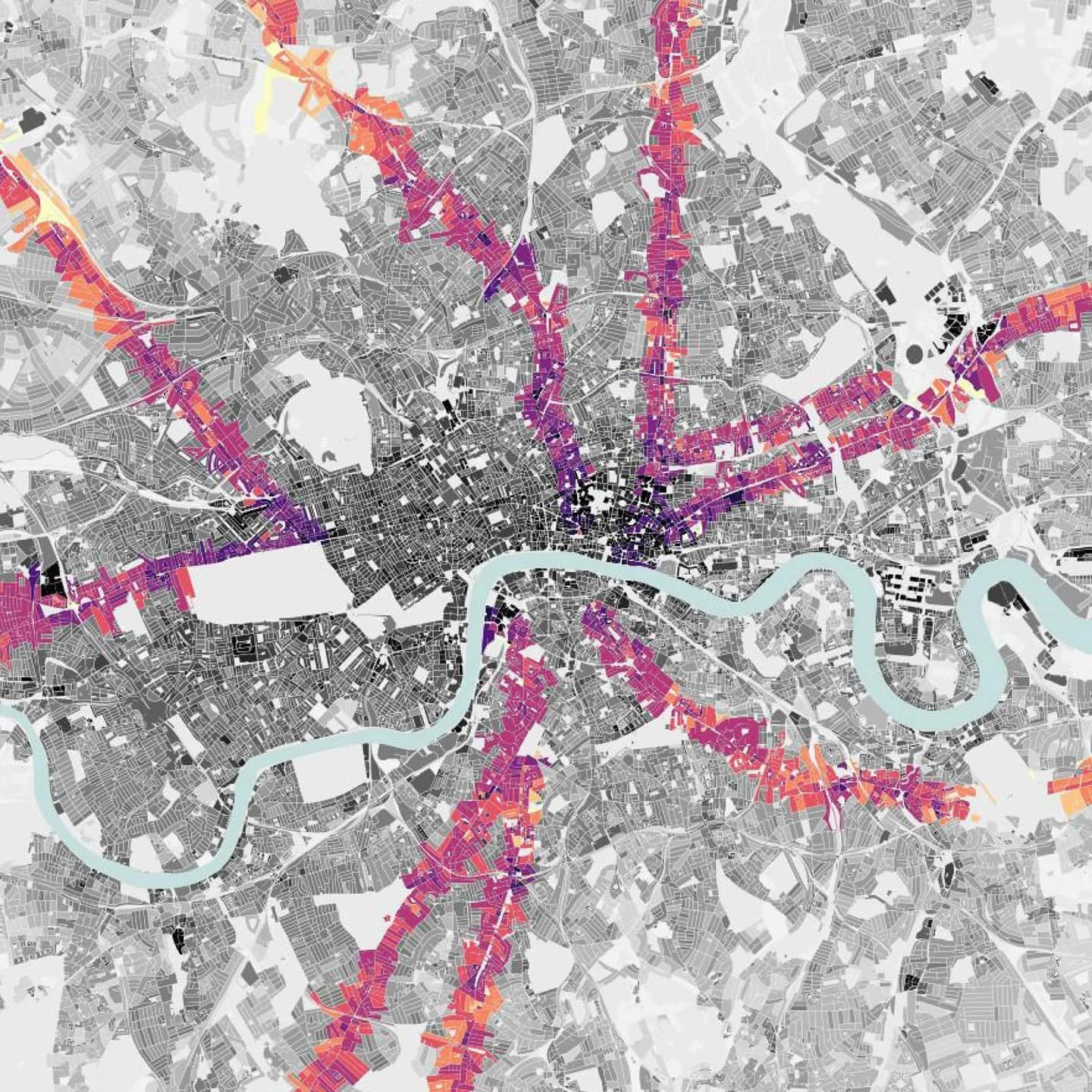 Density and ancient routes: how did the first roads of London shape the city’s density, its block types and its building typologies? 
By zooming into specific areas of London and further investigating the density ratios of urban blocks, we obs