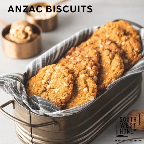 𝗔𝗡𝗭𝗔𝗖 𝗕𝗜𝗦𝗖𝗨𝗜𝗧𝗦

With a touch of South West Honey sweetness 🍯 

Makes - 25 biscuits 😋 

𝙄𝙣𝙜𝙧𝙚𝙙𝙞𝙚𝙣𝙩𝙨
&frac12; cup of honey 
125g  butter 
&frac12; tsp bicarbonate of soda
1 &frac14; cup of rolled oats
1 cup of flour
1 cup shre