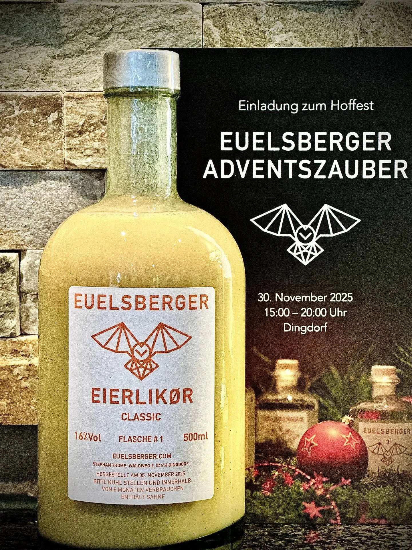 Wer hat ihn schon vermisst?? 

Kein 🎄Weihnachten ohne unseren k&ouml;stlichen Euelsberger Eierlik&oslash;r CLASSIC! 🎄🥚🎄

In liebevoller Handarbeit zubereitet mit vielen frischen Eiern aus der Eifel, duftender Tahiti-Vanille, einem Hauch Cocos und