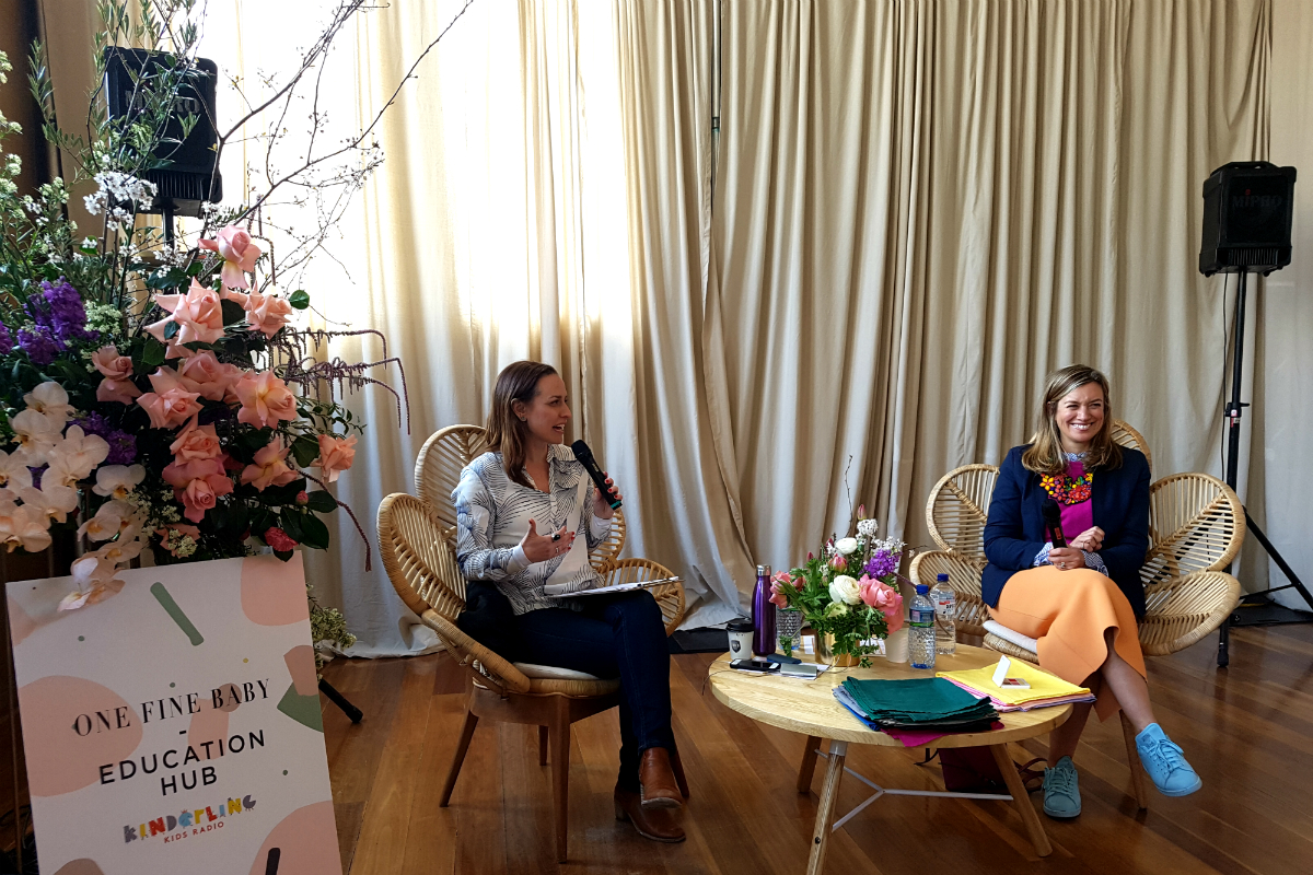 One Fine Baby at the Royal Exhibition Hall in Melbourne 2017 Hosting a day of speakers at The Education Hub. Pictured here interviewing stylist Amelia McFarlane from Colour Me In Styling. Photo: Elise Cooper