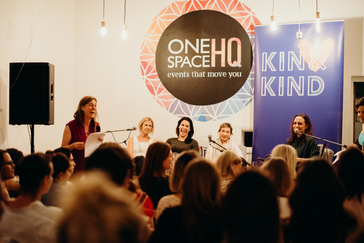 Kin and Kind evening discussion: Raising Kind and Grateful Kids . Sydney 2017 Pictured here with Josie Jones from Kin and Kind and the panel including Rachel Spitzer, Claudia Bowman and Ruth Tofler-Reisel. Photo: Ellen Tang from Studio Something