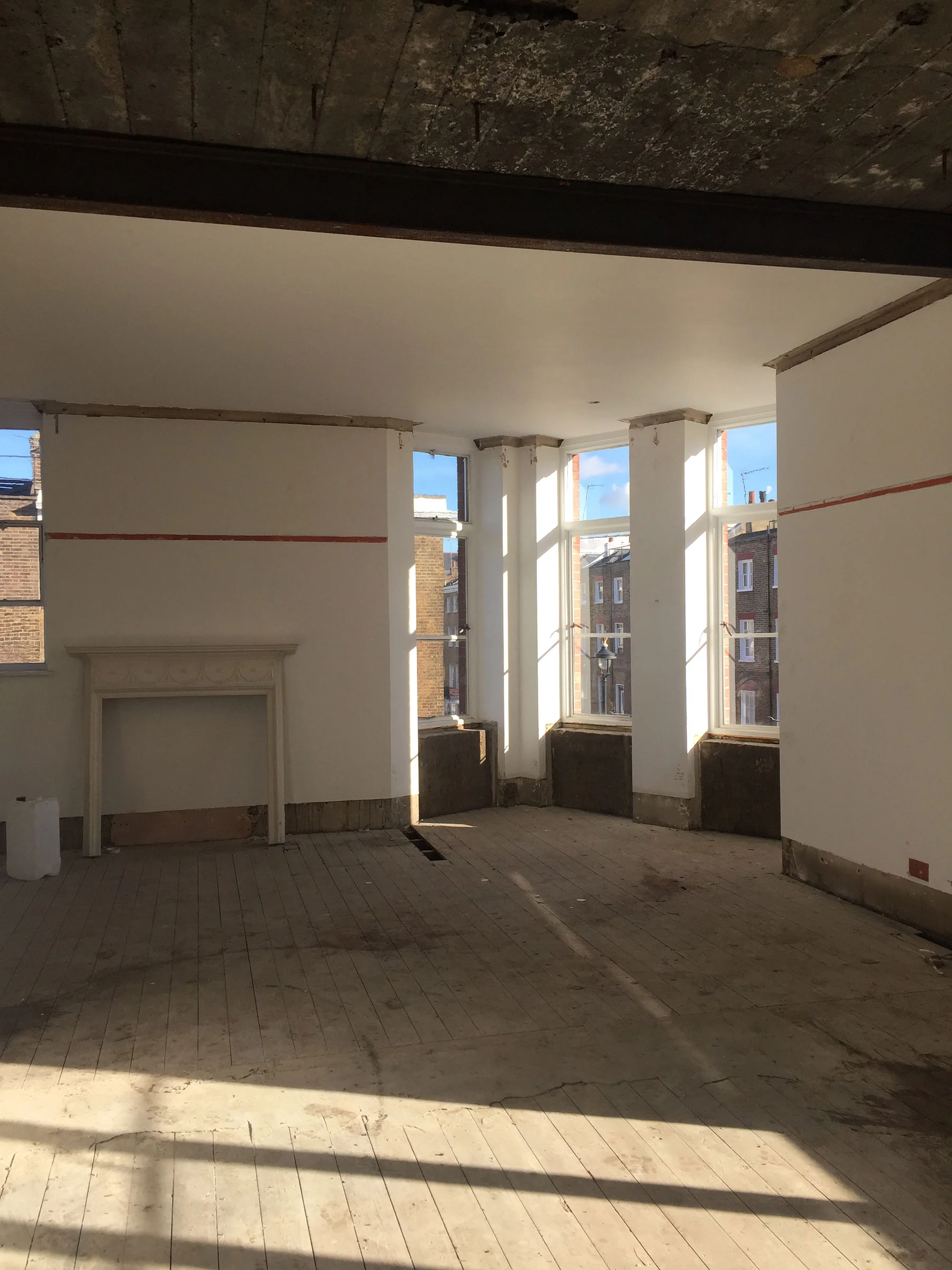 Clinker concrete ceiling exposed during the strip out to York House, Marylebone.