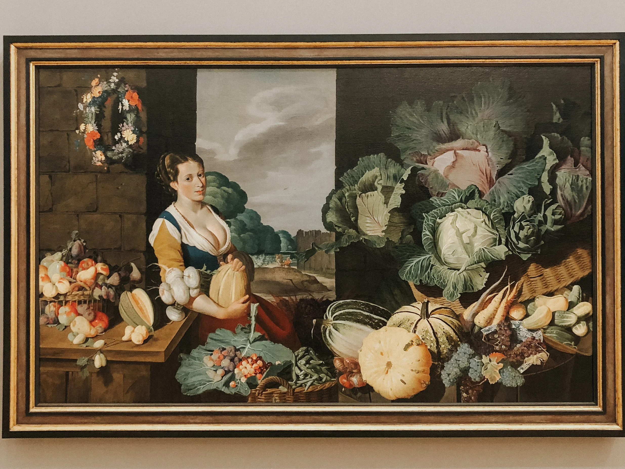 Cookmaid with Still Life of Fruits and Vegetables by Sir Nathaniel Bacon. I haven’t stopped thinking about this painting.