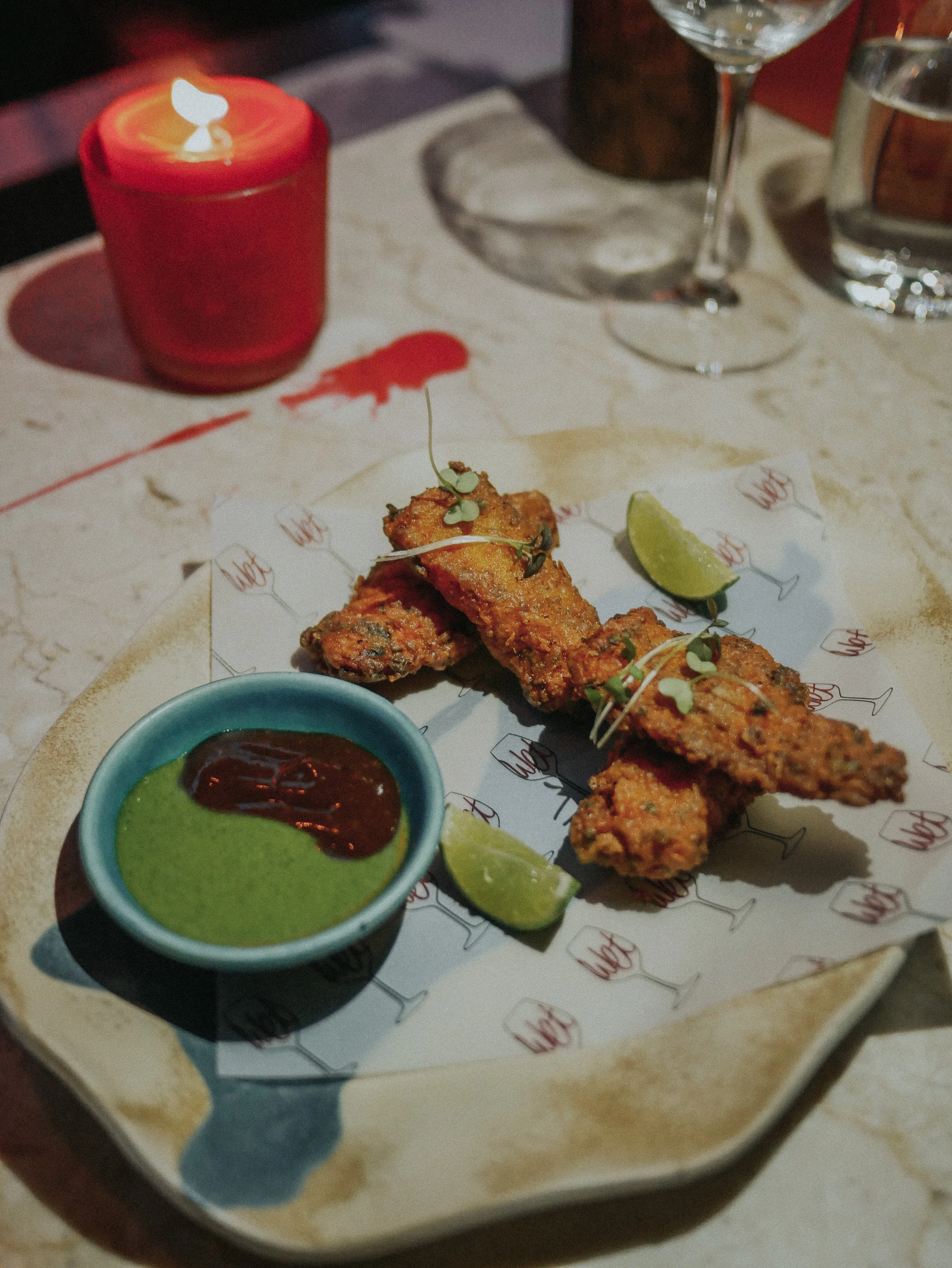 Marinated fish fingers with chutney