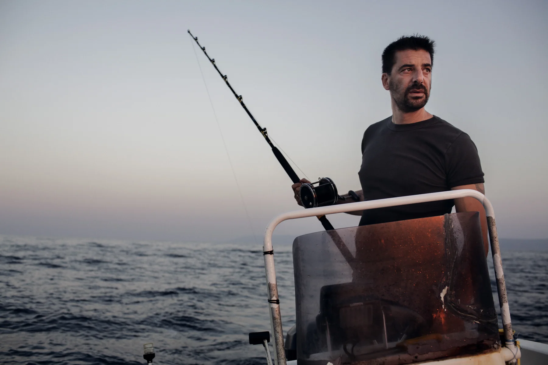 Stratis Valamios fishes near Skala Sykamineas on Lesvos, Greece. In 2015, when hundreds of refugees arrived daily in overcrowded boats, Valamios pulled countless from the sea to safety. He has been nominated for a Nobel Peace Prize for his actions.