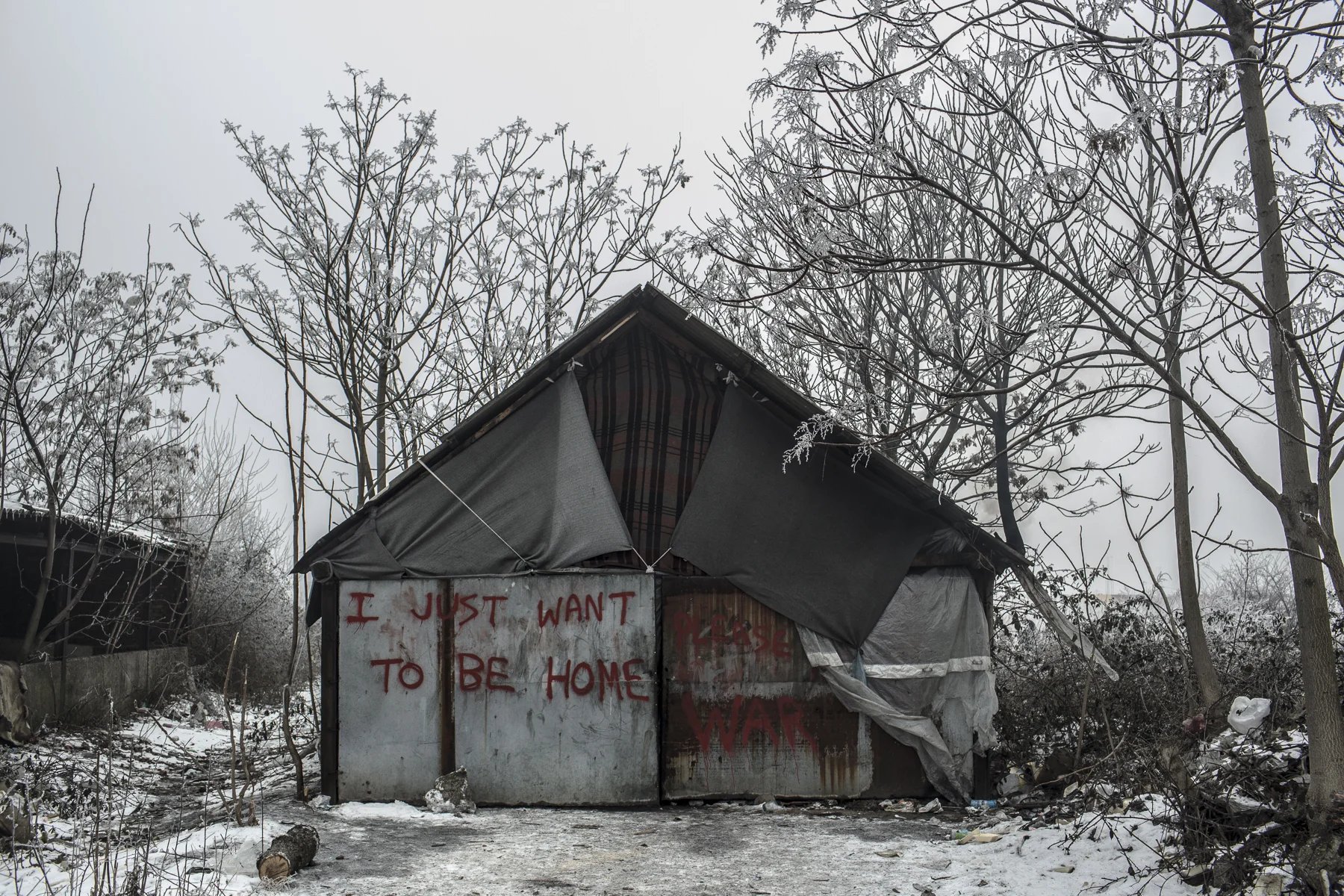A house where refugees and migrants sleep rough behind the main railway station of Belgrade.