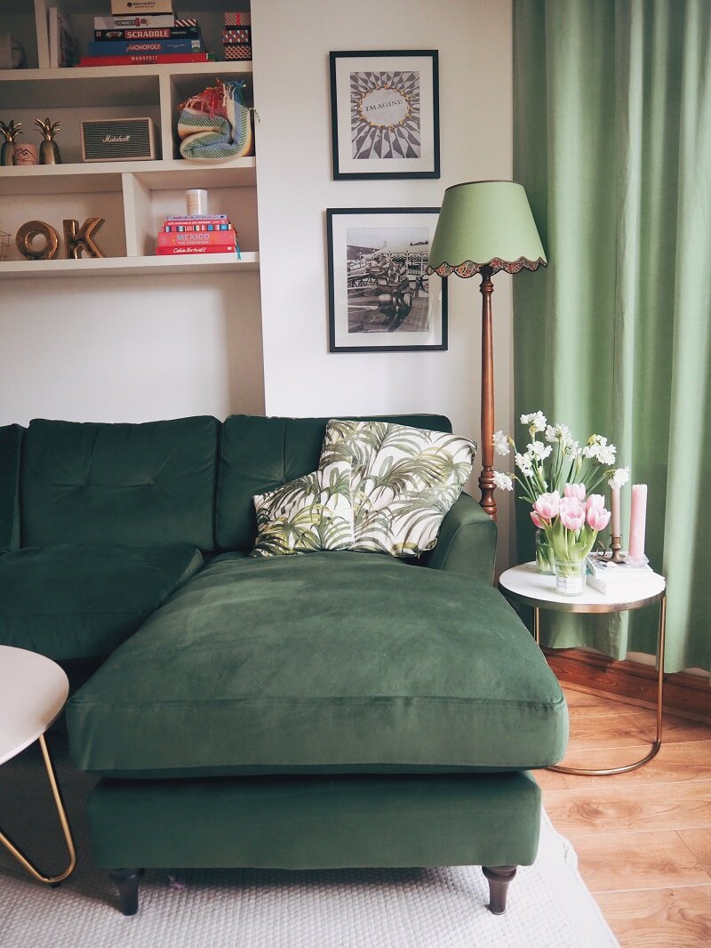 Green Velvet Patterdale Corner Sofa, Dark Green Leather Sofa Dfs