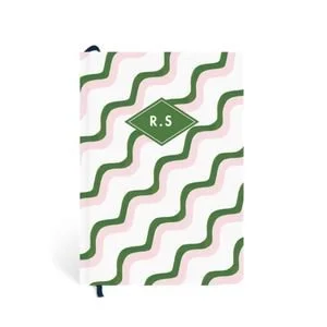 green, pink and white scallop design notebook