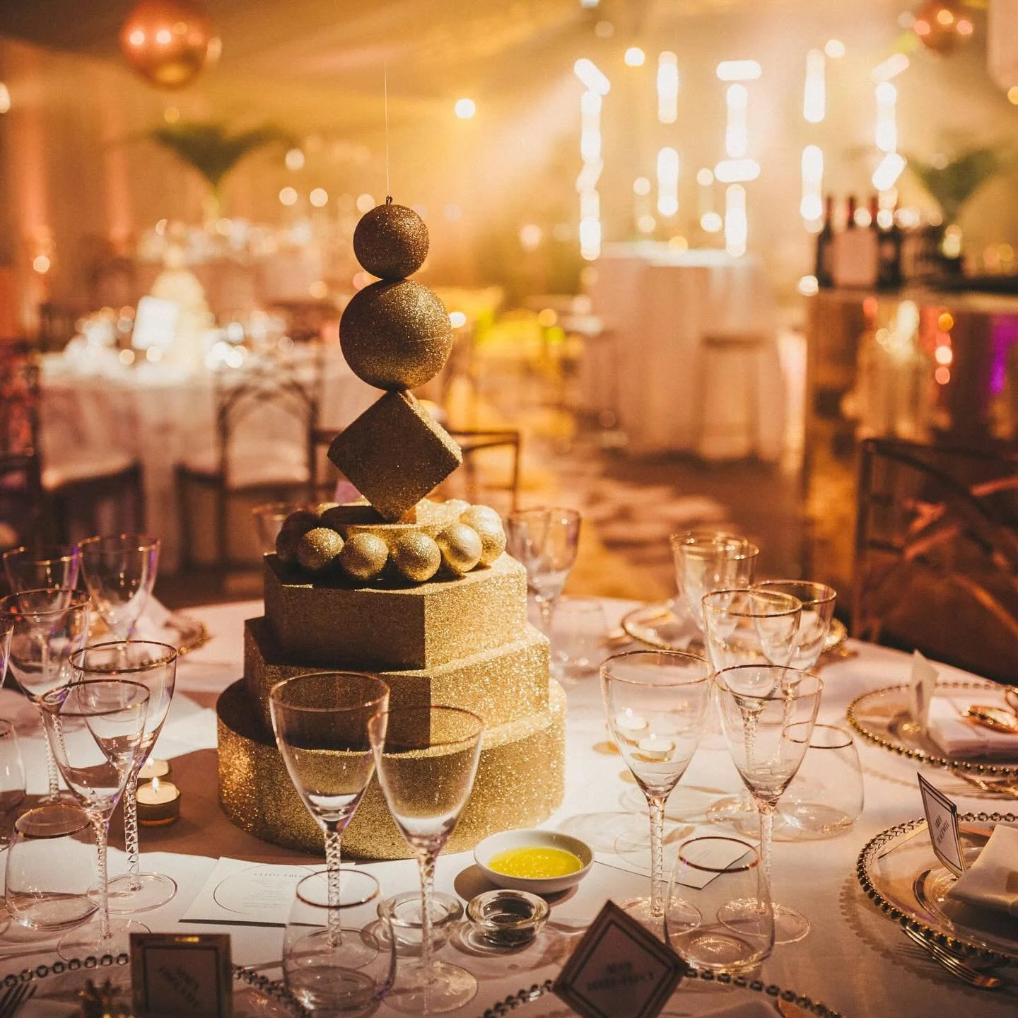 Fred &amp; I celebrated our third wedding anniversary last week and it reminded me of these geometric glitter beauties I made for the table centres ✨
〰️
They are sculptures made from polystyrene blocks and cubes covered in layers of PVA and (eco) gli