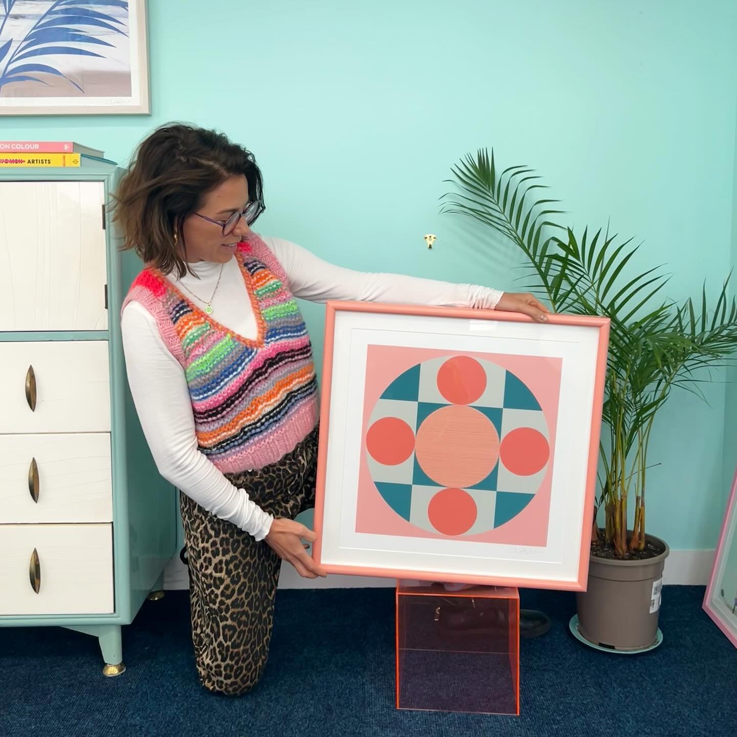 Queens Park, 2023 🍑 I love this simple geometric design brought to life in pops of peach, coral and teal! 
〰️
&middot; Original digital illustration produced as a giclee print with hand stitched embellishment. 🪡 

&middot; Inspired by art deco illu