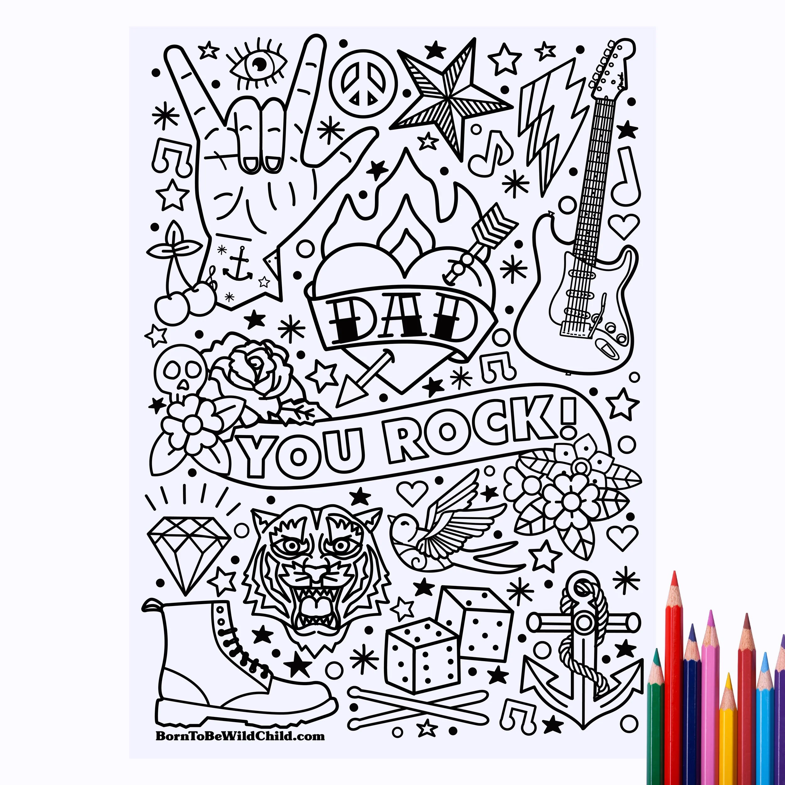 Dad You Rock Colouring Sheet Download