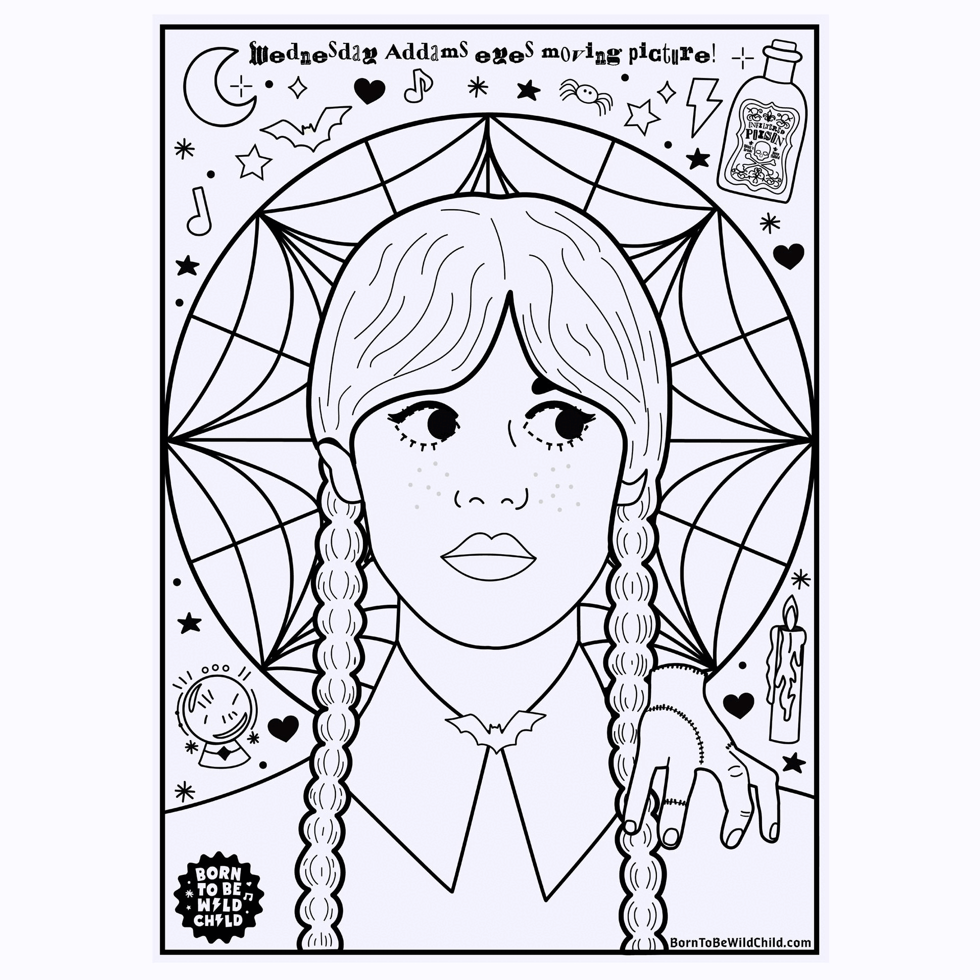 Wednesday Addams Eyes Moving Colouring  Picture