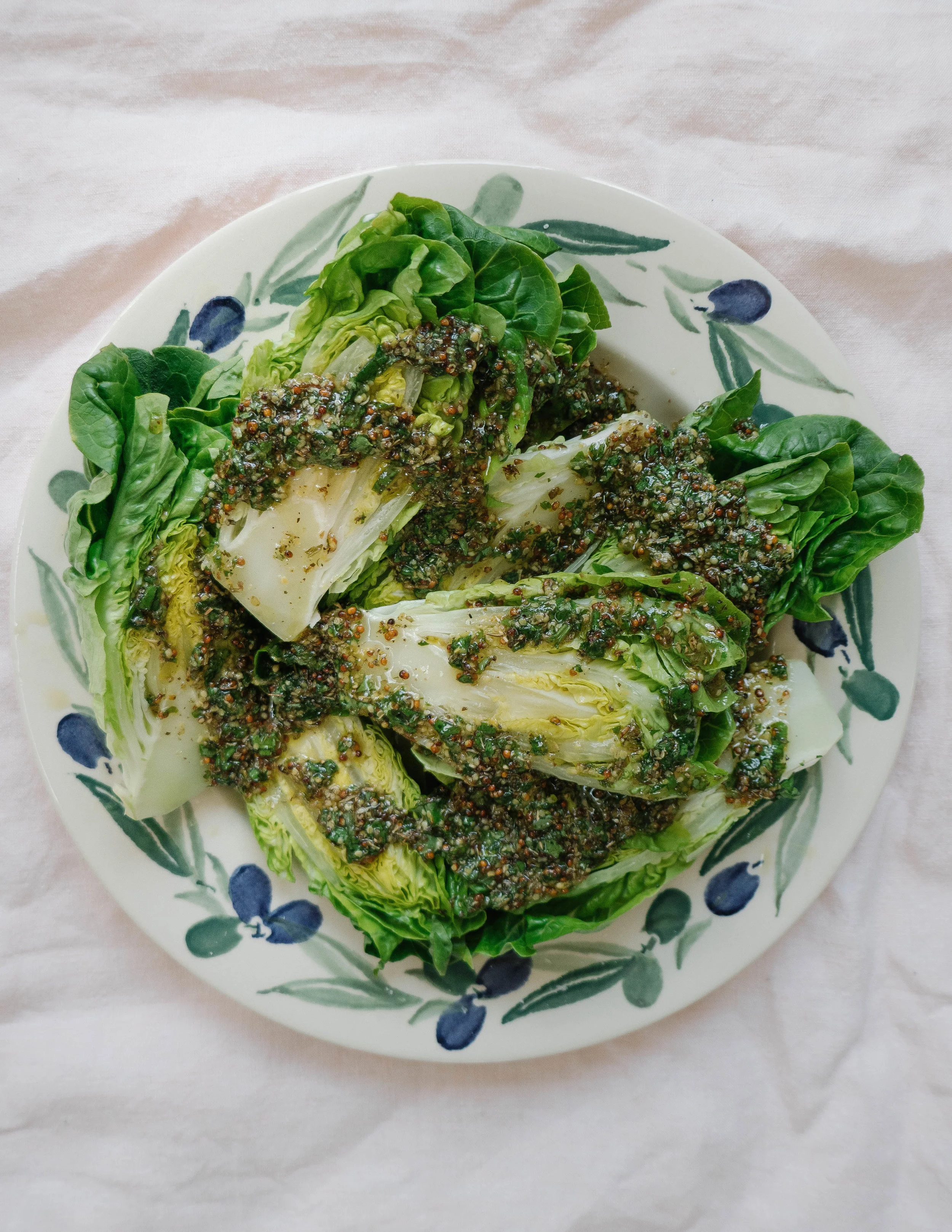 Charred herby gem lettuce with lemon and macadamia — Alexandra Dudley