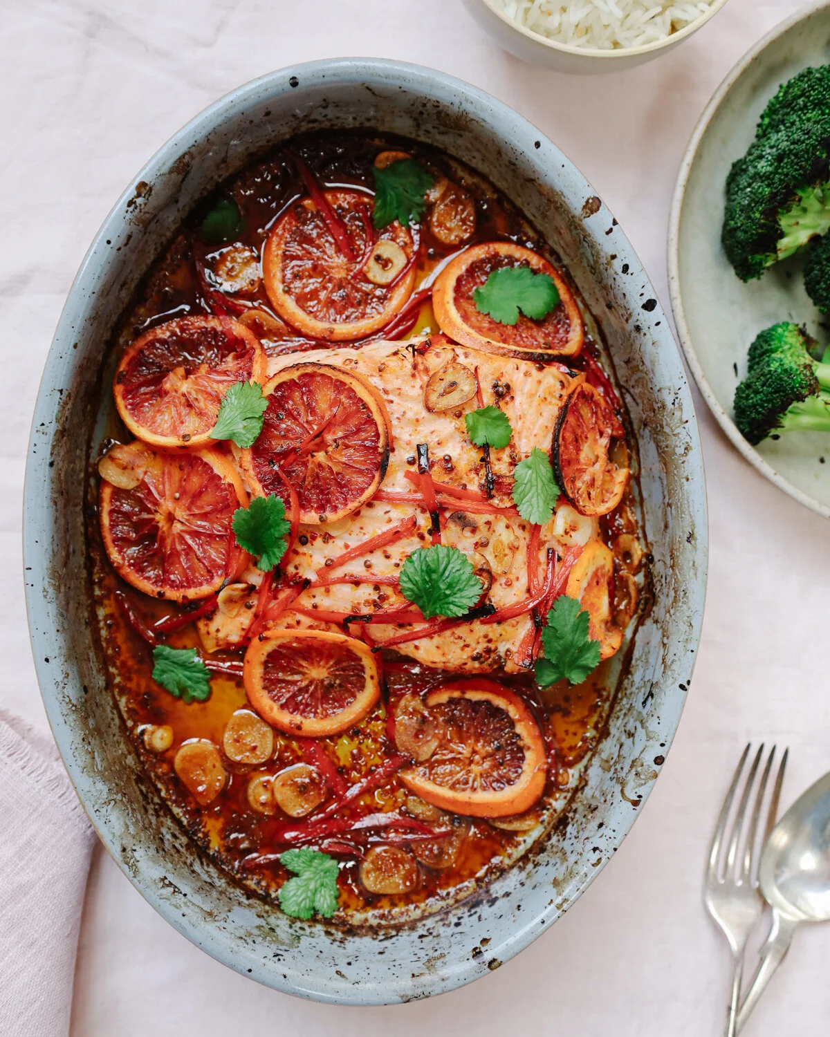 Baked Salmon with blood orange, chilli and coriander seed