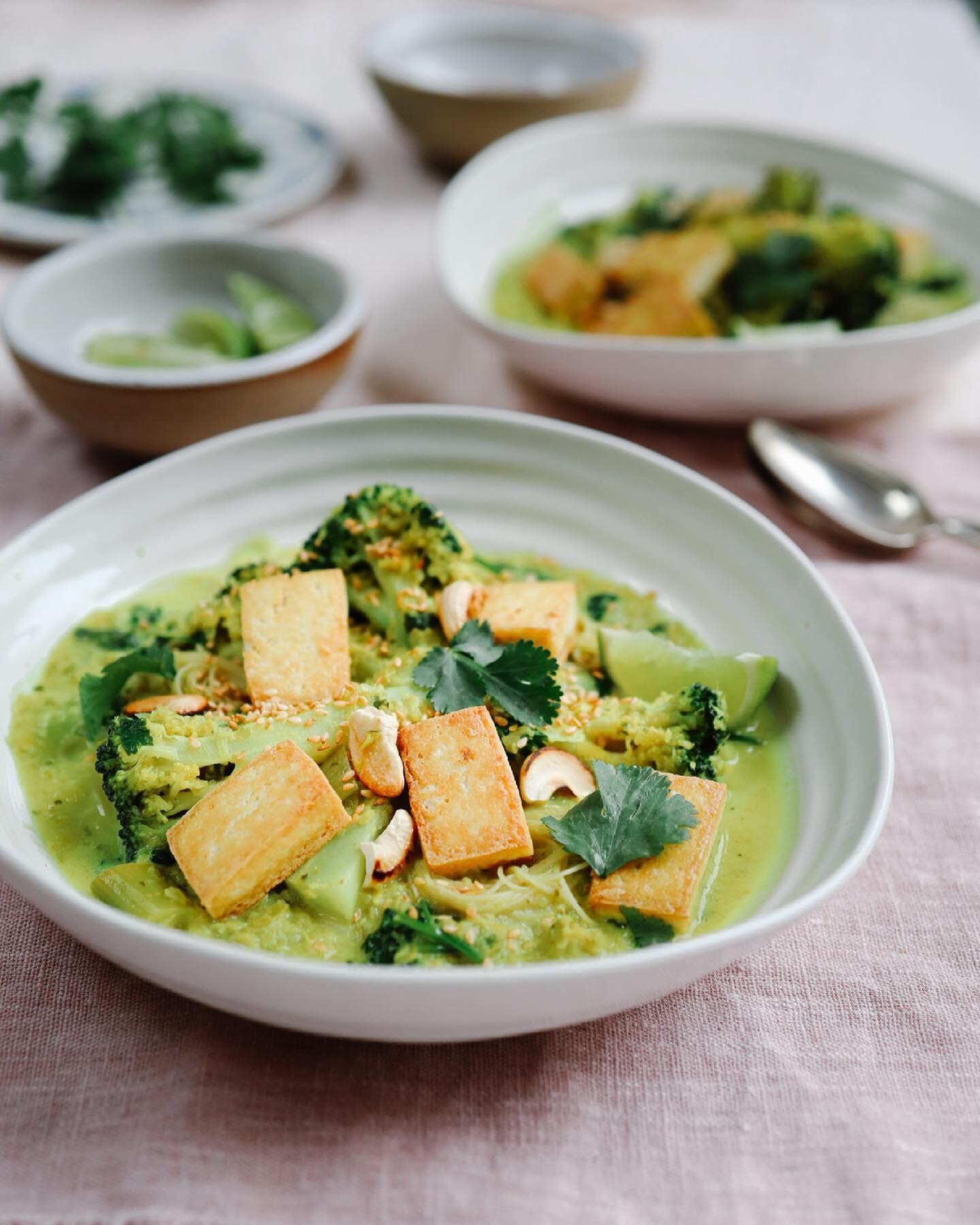 Ginger and lemongrass noodle soup with crispy tofu. Fresh, zingy and naturally GF and vegan. Find the recipe on @townandcountryuk