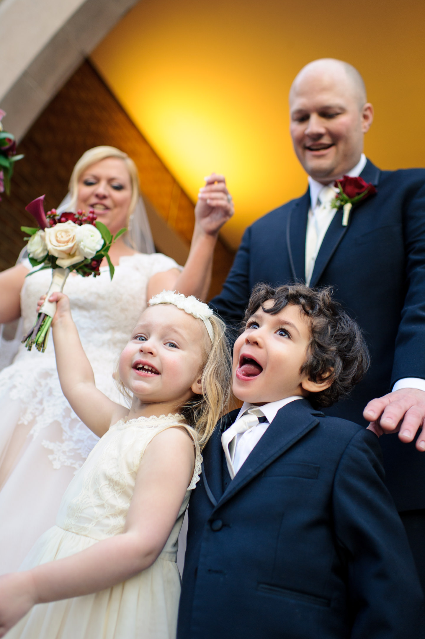 Laughing Kids and Bride and Groom