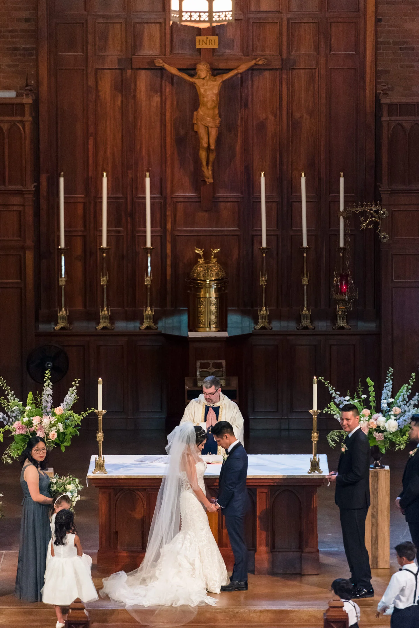 Asian Bride and Groom Pray during Wedding Ceremony