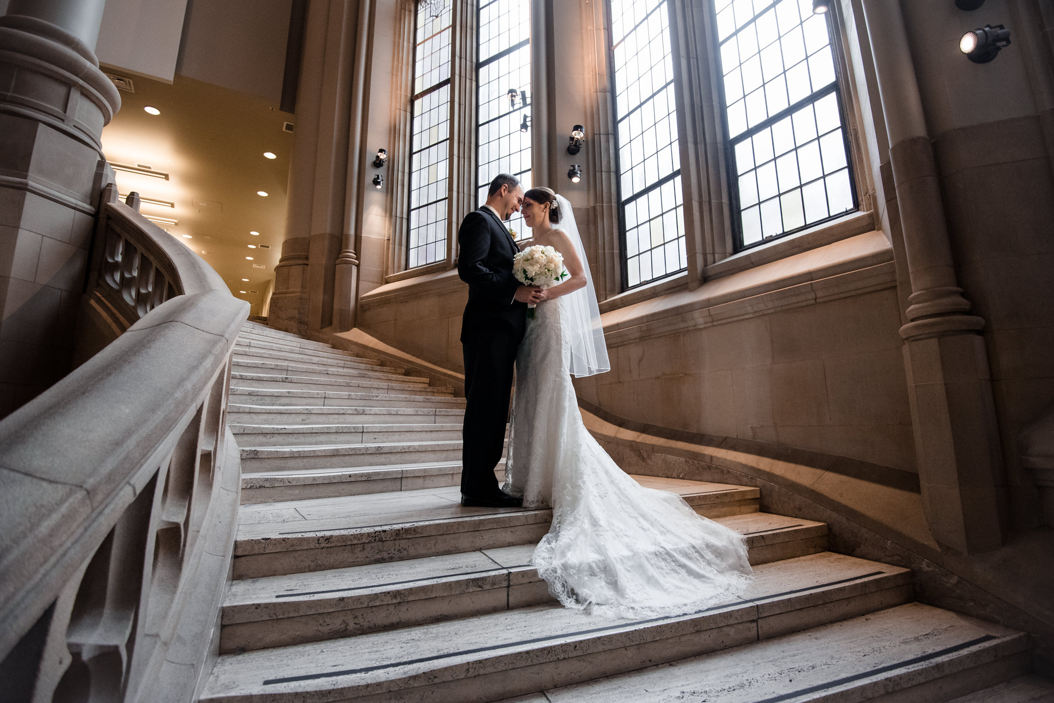 Bride and Groom On Suzzallo Library Stairs