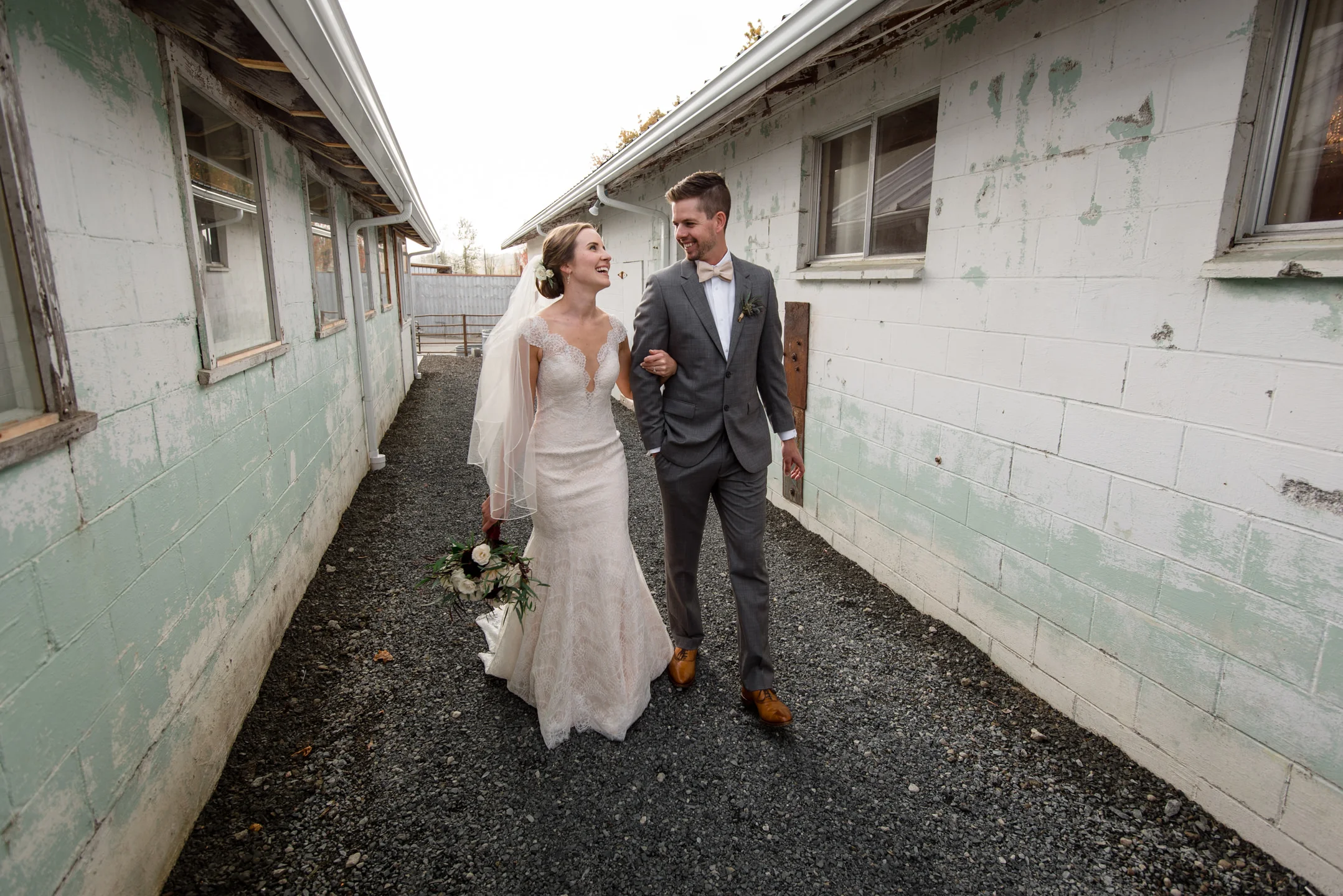 Bride and Groom Happy Wedding Portrait Walk