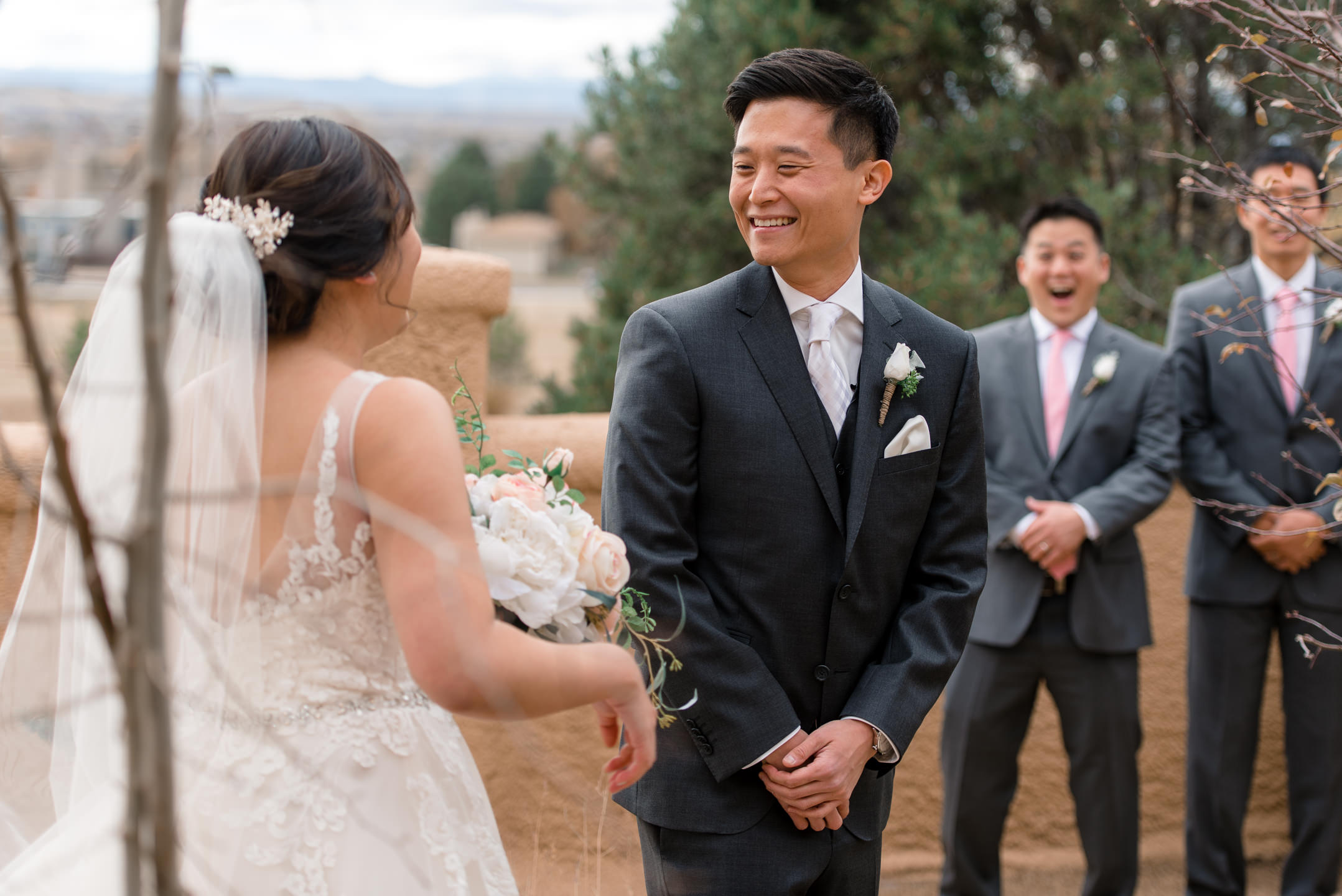Asian Groom and Bride Outdoor First Look at Villa Parker