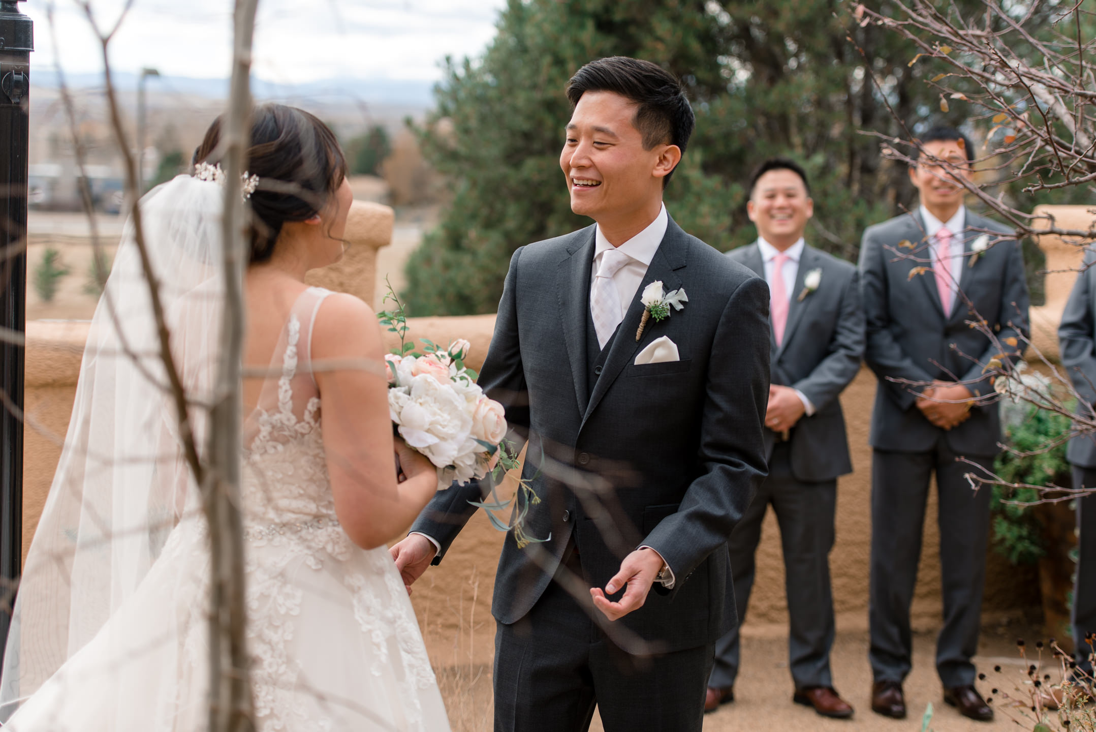 Asian Groom and Bride Outdoor First Look at Villa Parker