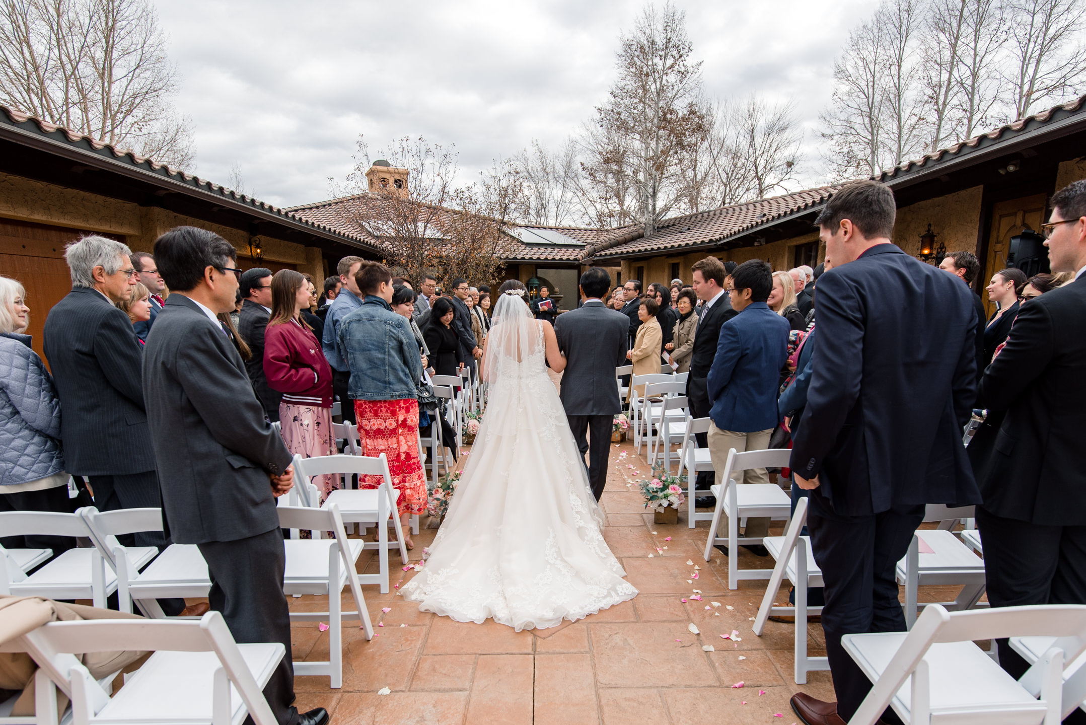 Asian Bride and Father Walk Down Aisle at Villa Parker