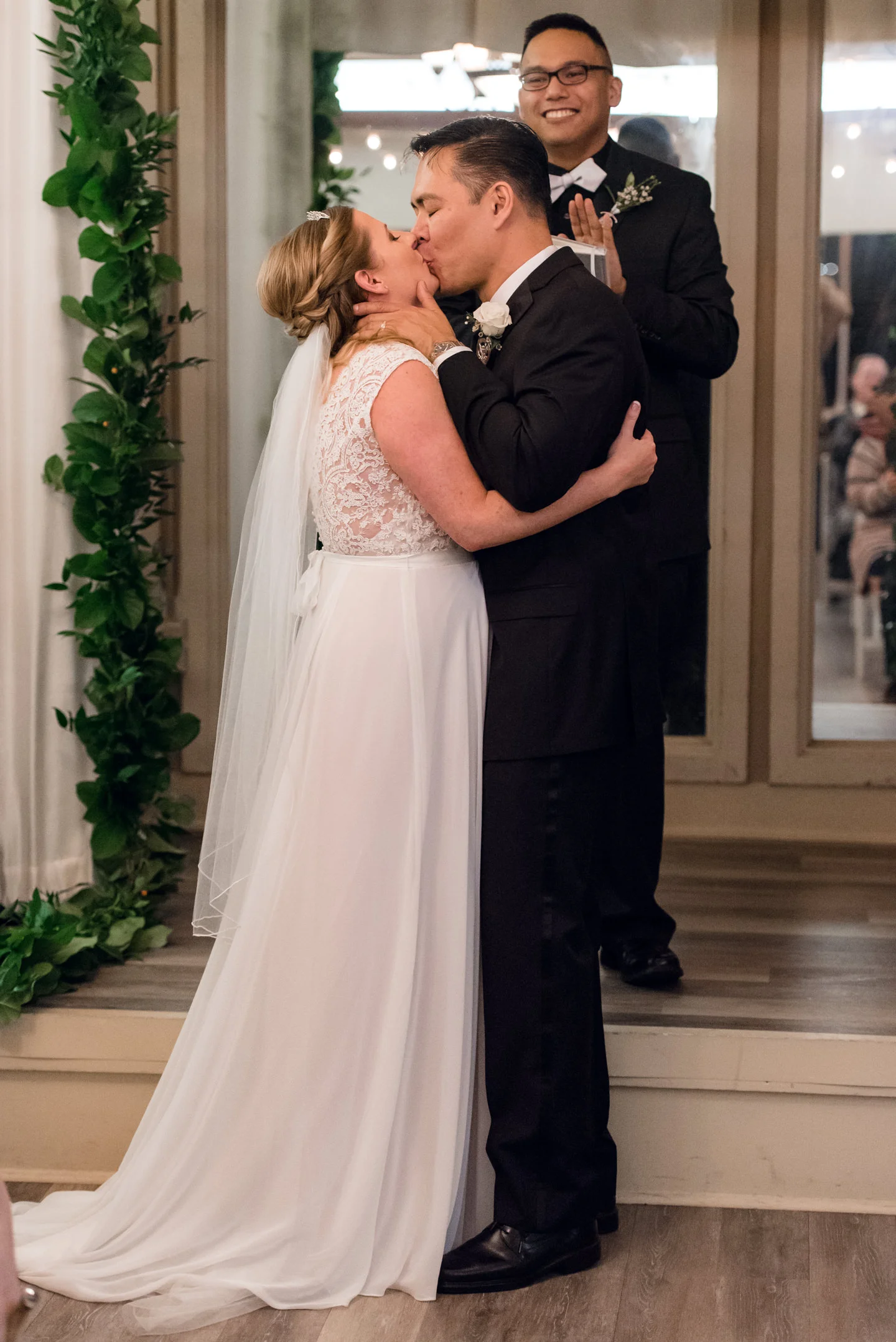 Bride and Asian Groom First Kiss