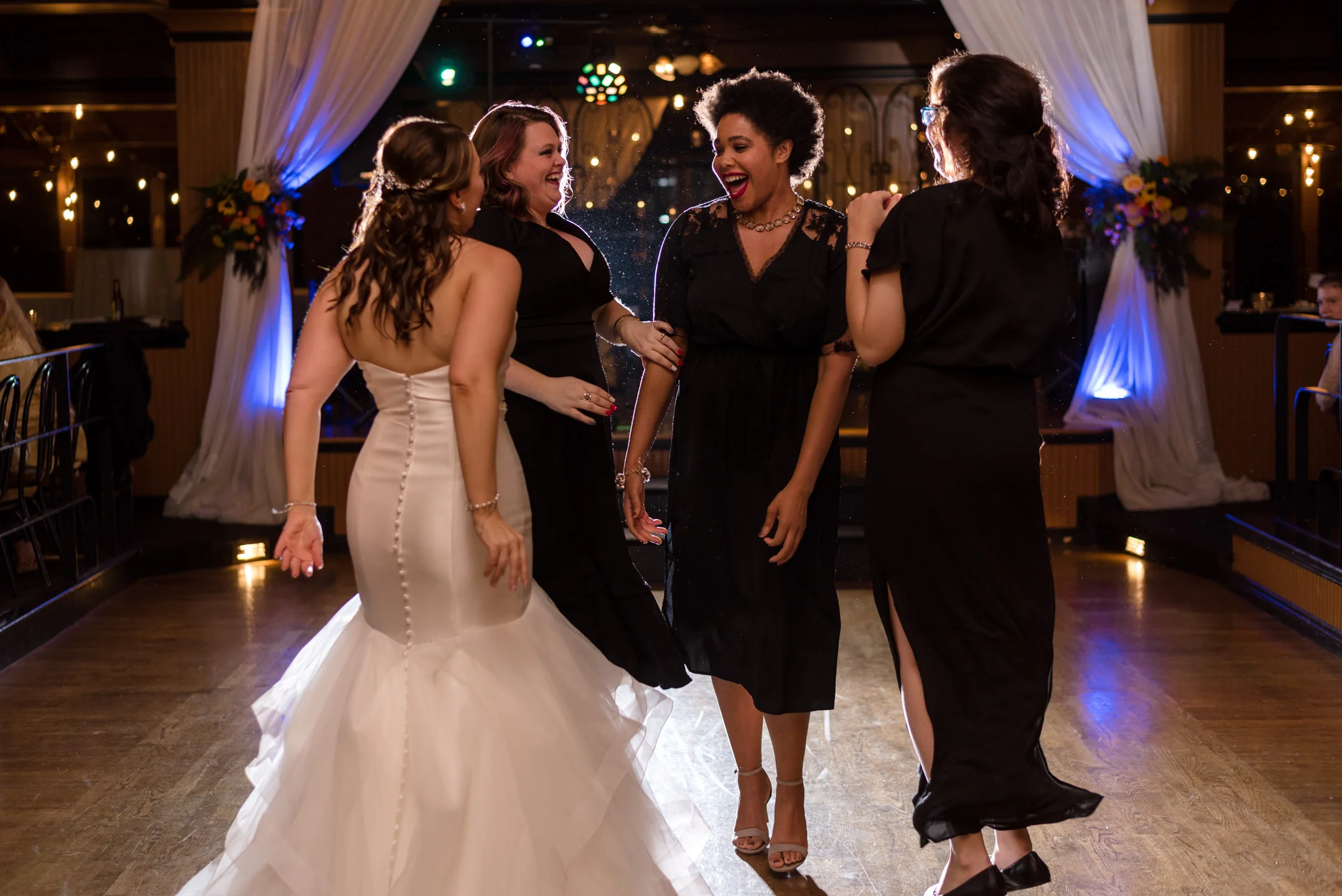 Bride and Friends Fun Dance at Lake Union Cafe