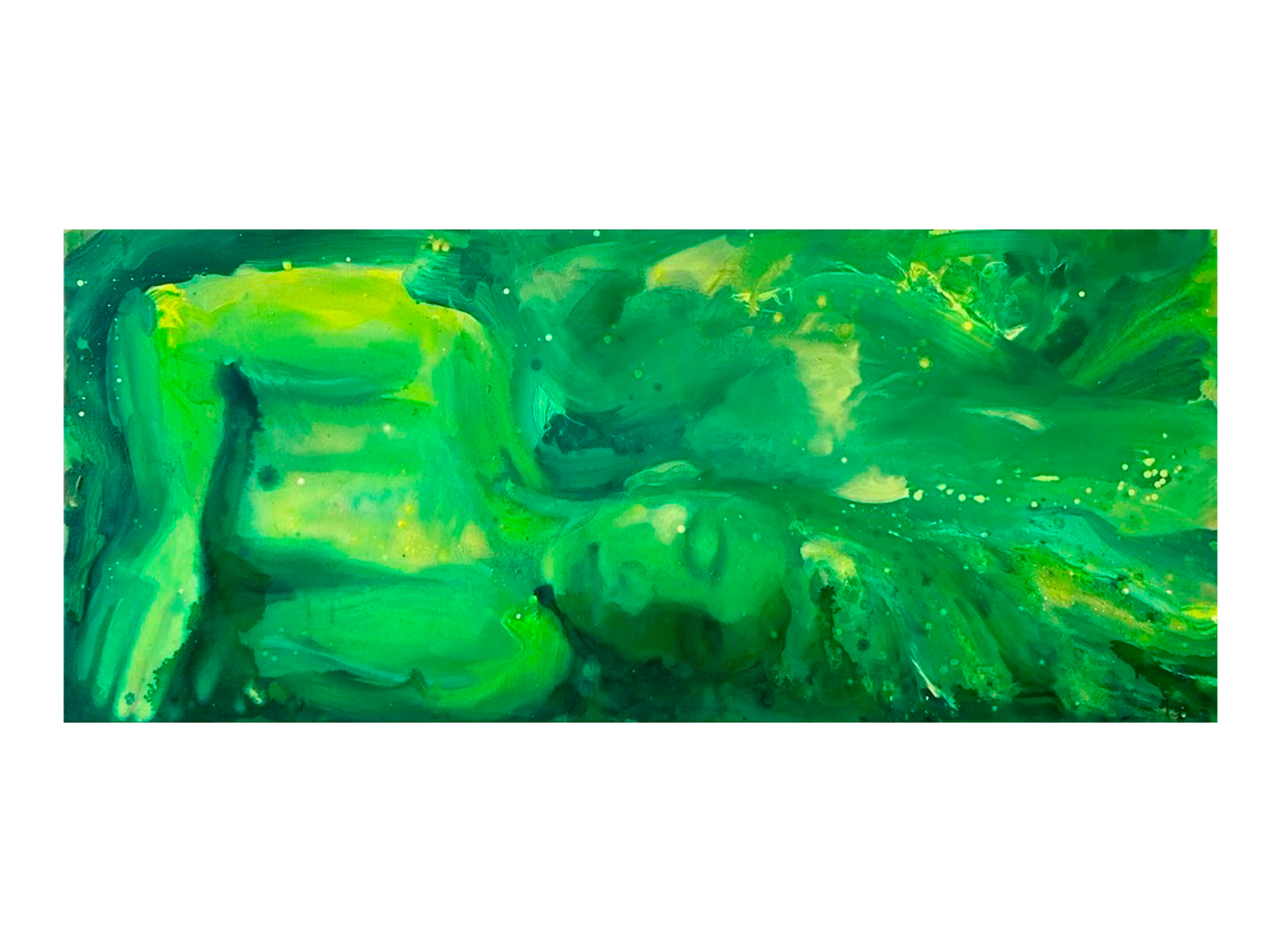   Dreams in green , oil paint and ink on canvas, 65 x 150 cm, 2022 