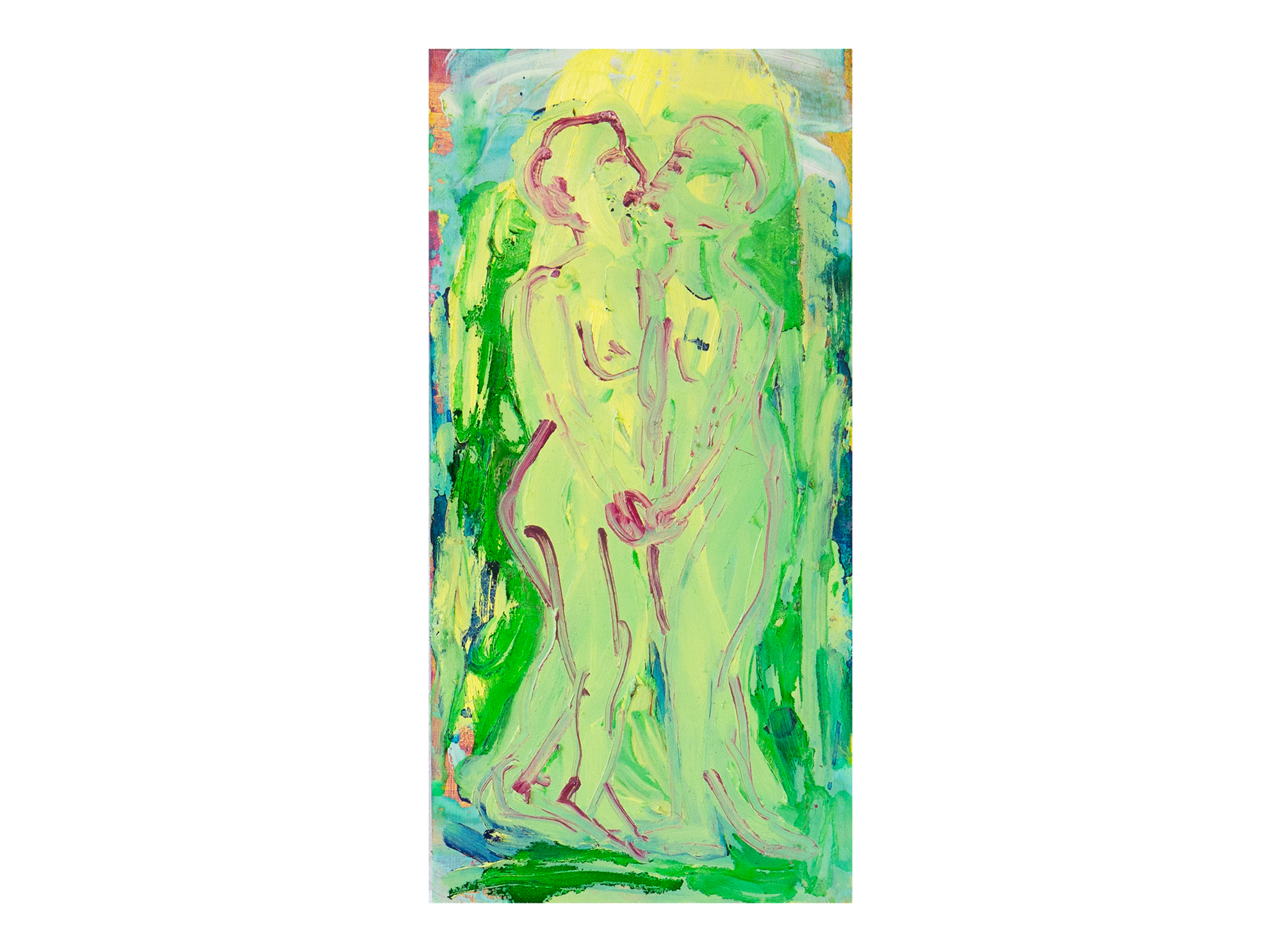   The kiss,  oil paint and ink on canvas, 35 x 13 cm, 2024 