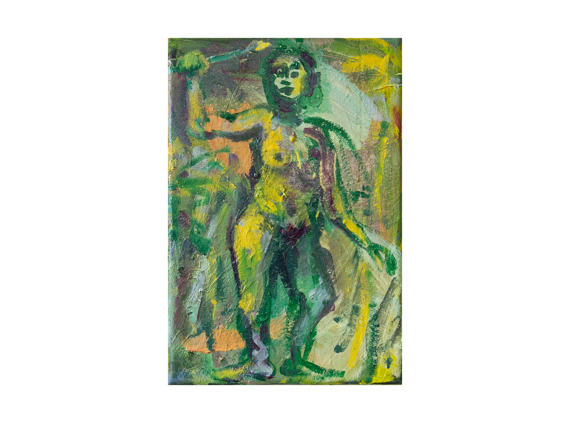   The artist,  oil paint and ink on canvas, 30 x 20 cm, 2024 