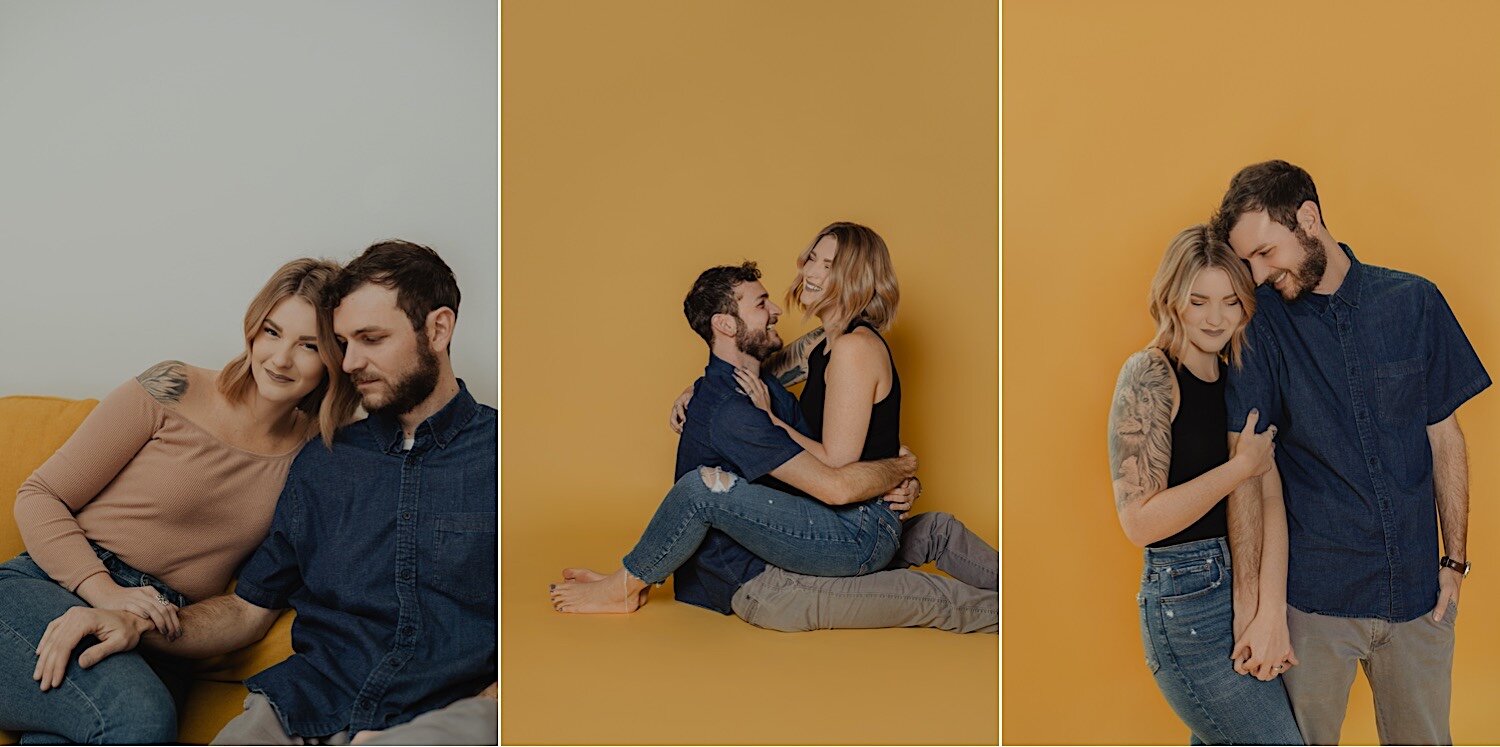 Yellow Studio Couple Session, Mustard Yellow Studio Couple Session, Jordan Taylor Photography