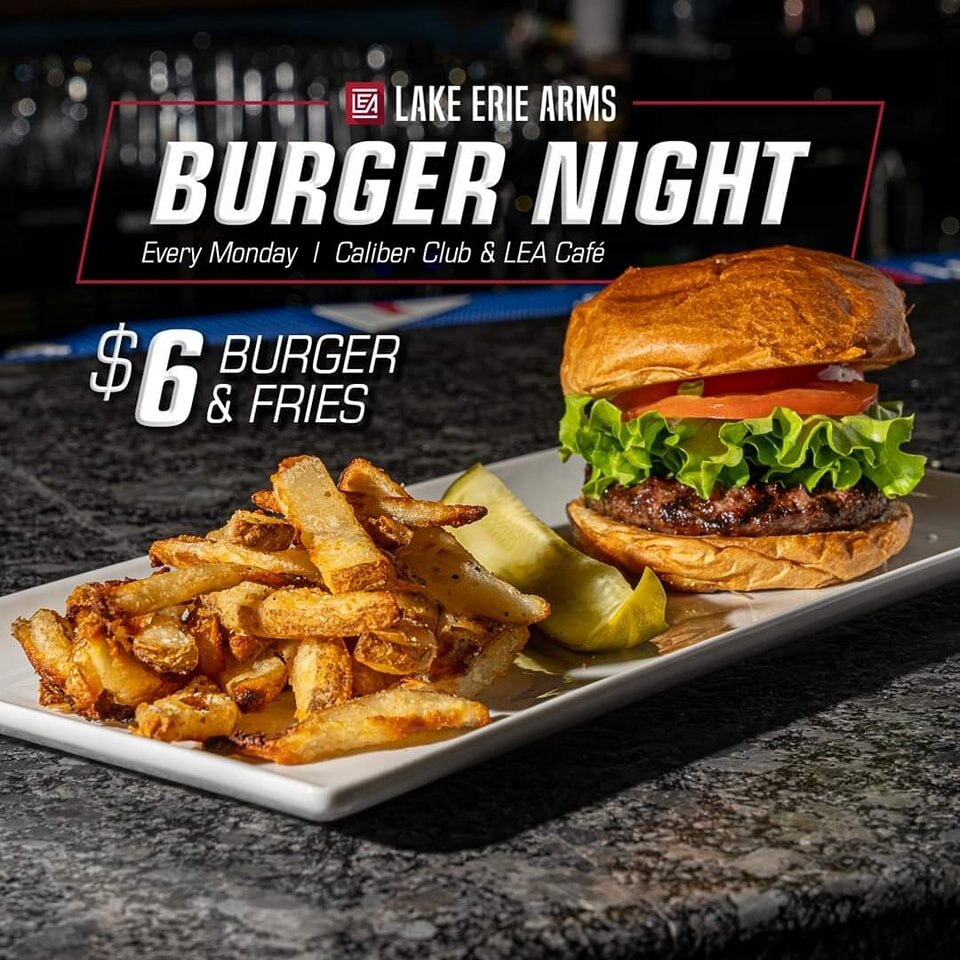 It's Burger Night!
🍔🍟🍔🍟🍔🍟🍔
MON. 4PM-8PM
🍟🍔🍟🍔🍟🍔🍟
CAF&Eacute; $6 w/Fries
🍔🍟🍔🍟🍔🍟🍔
Members C.C. $5
🍟🍔🍟🍔🍟🍔🍟
