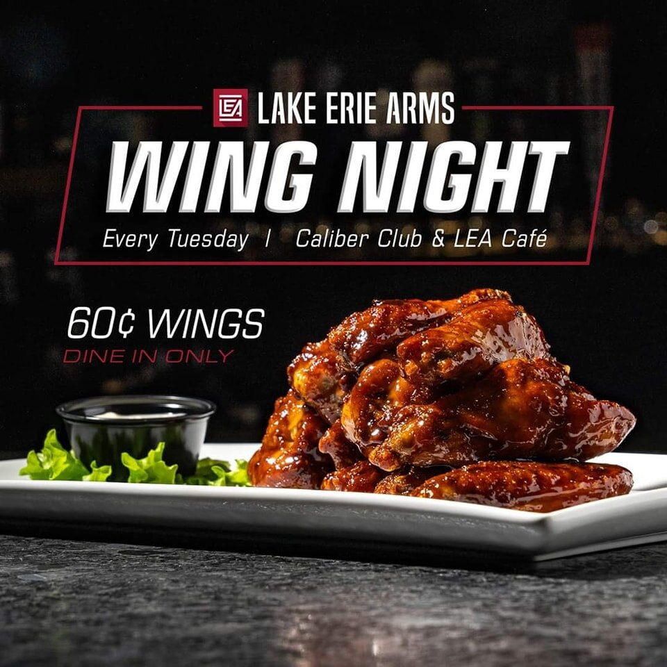 IT'S WING NIGHT!

Tuesday 4PM-8PM

.60 Wings in the Public Caf&eacute; 
.50 Wings in the Members Only Caliber Club

(Dine-In Only)