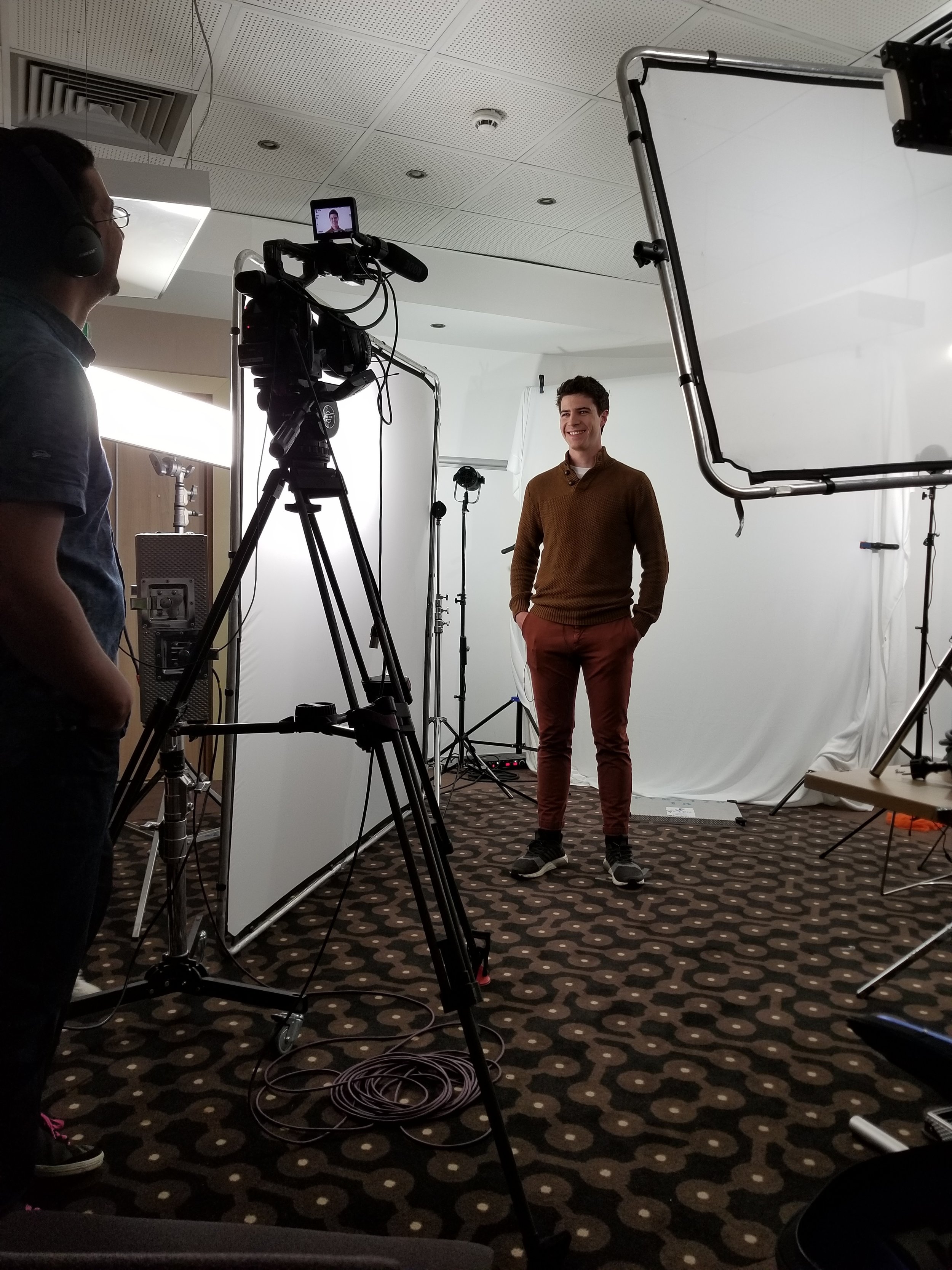 Perry halfway through the video interview.