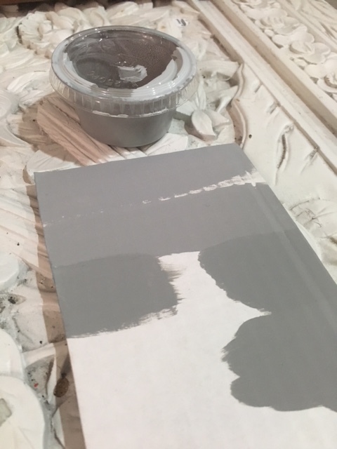 Back side of my grey swatch card with more adjustments and the final shade I would be applying to the mural.