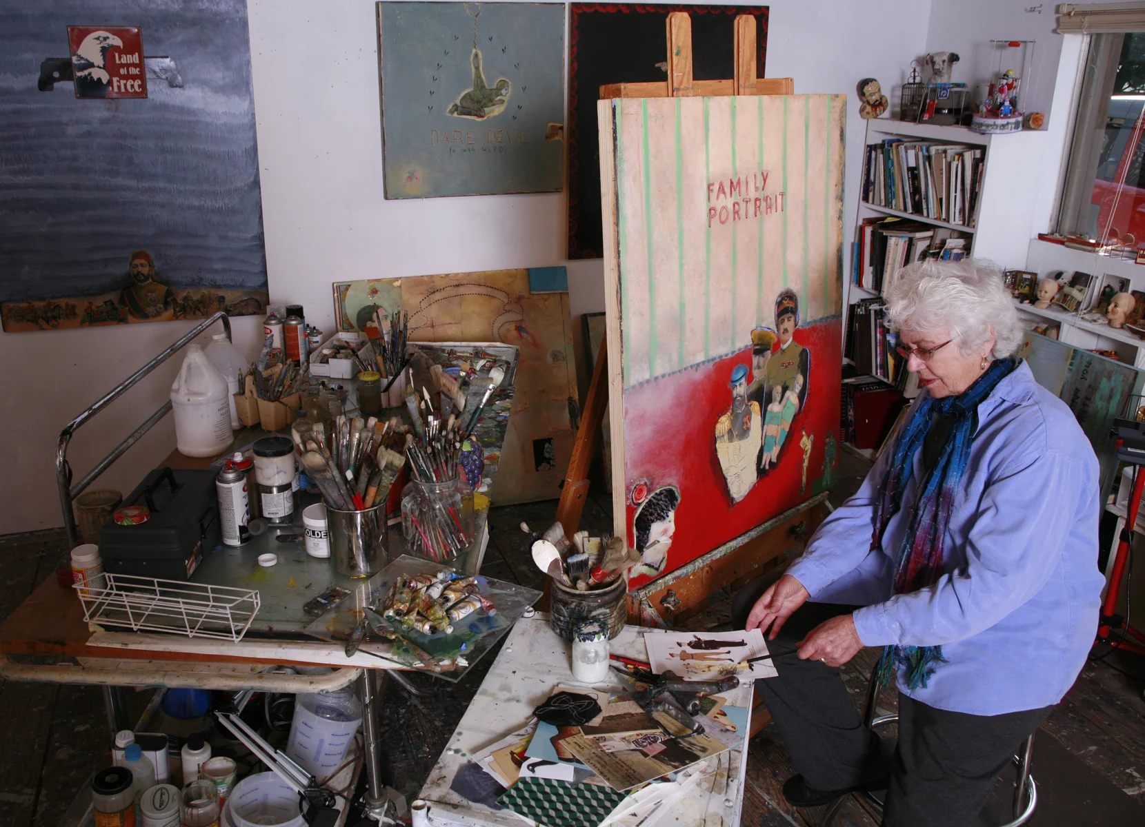 Inez Storer in her studio. Inez Storer's work has been included in numerous group exhibitions throughout the country. She taught at the San Francisco Art Institute (1981 - 1999), Sonoma State University (1976 - 1988), San Francisco State University (1970 - 1973), and the College of Marin (1968 - 1979). She has received numerous grants and awards, including a Pollock-Krasner Foundation grant in 1999, and has worked twice as a visiting artist at the American Academy in Rome (1997, 1996). Her work is included in the permanent collections of the Fine Arts Museums of San Francisco, the Oakland Museum of California, the Lannan Museum in Fort Worth, Texas, the San Jose Museum of Art, and the de Saisset Museum at Santa Clara University. Storer lives in Inverness, California and maintains a studio in Point Reyes Station, California.