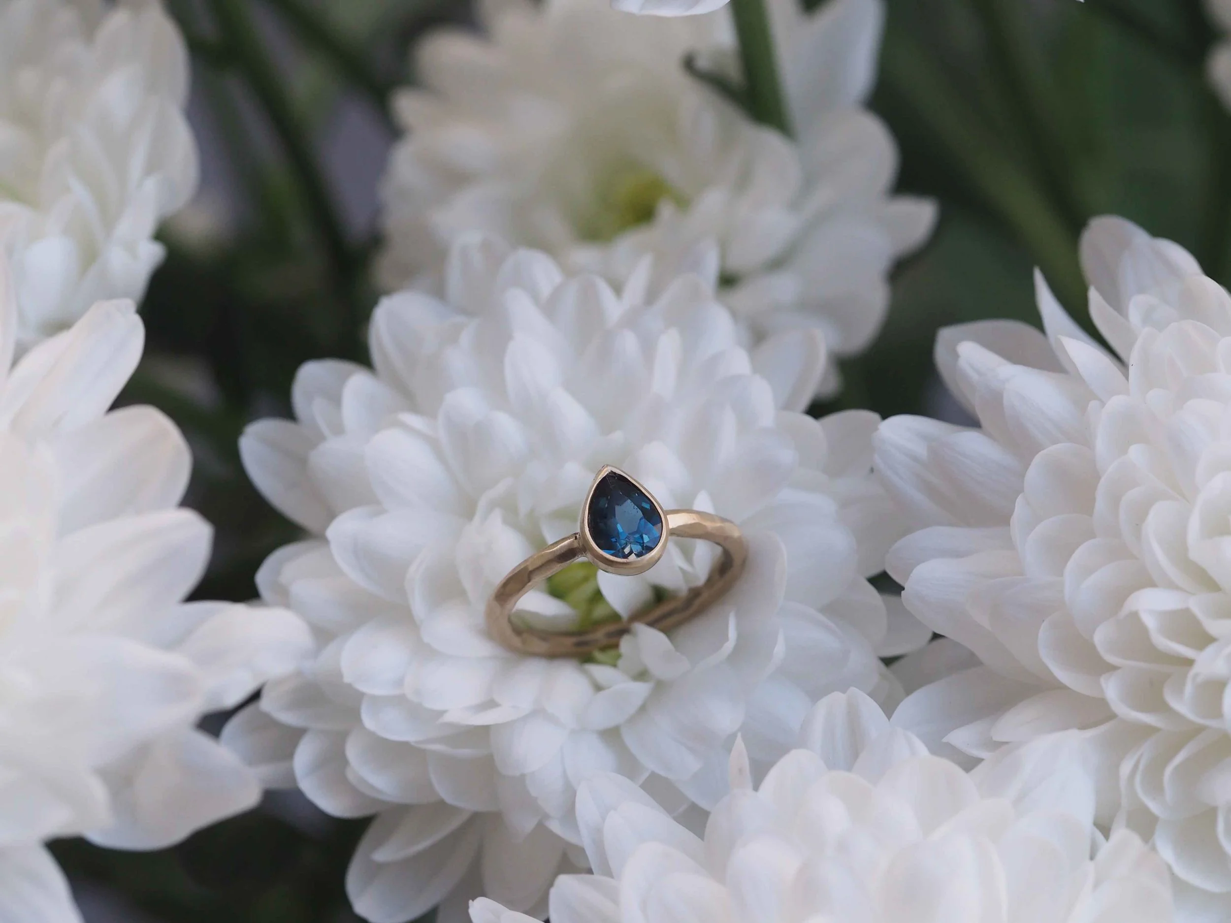London Blue Topaz + Solid 9ct Gold Ring with Faceted Band