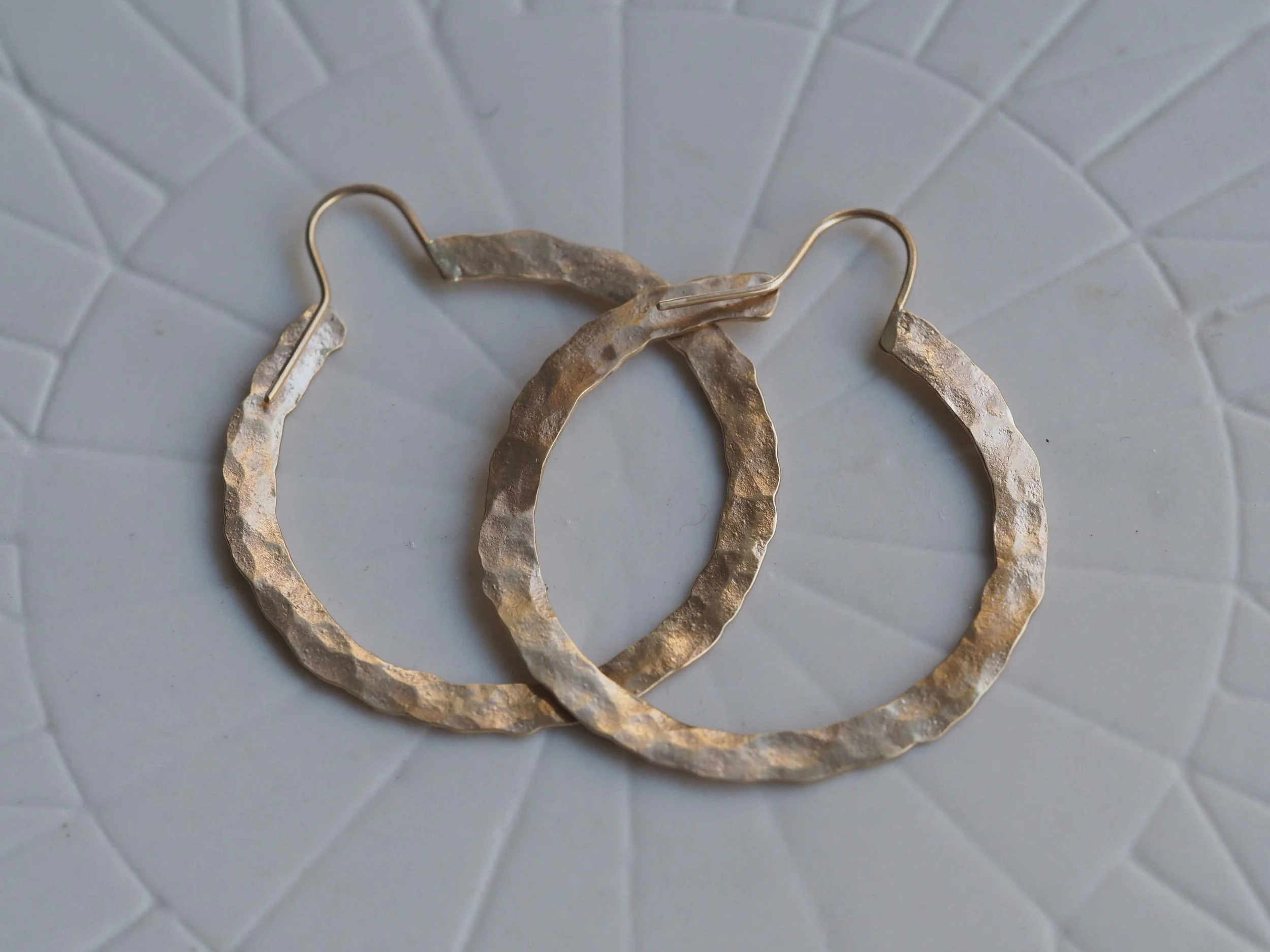 READY TO SHIP // Large Hammered 9ct Gold Hoop Earrings