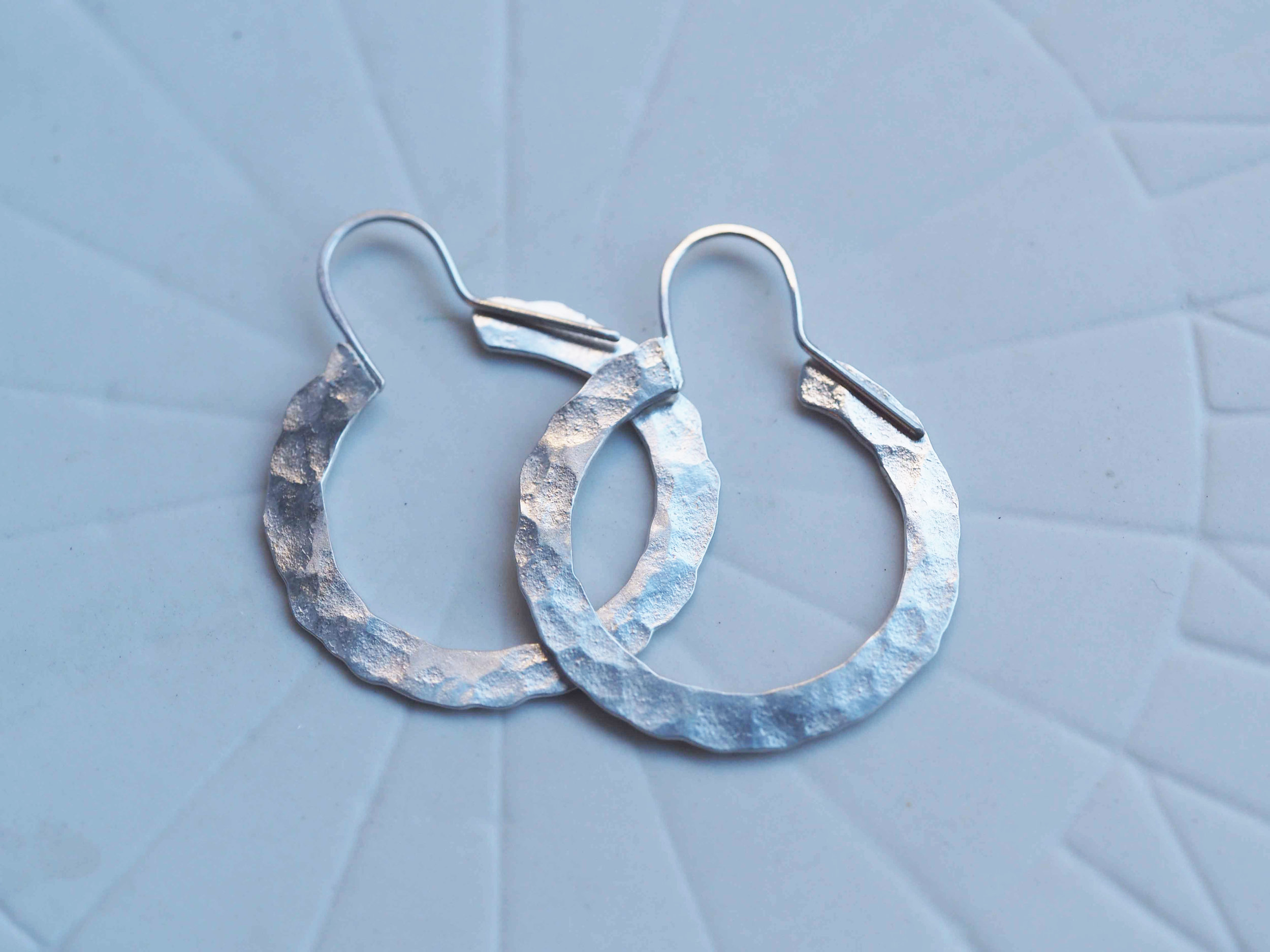 Small Flat Hammered Sterling Silver Hoop Earrings