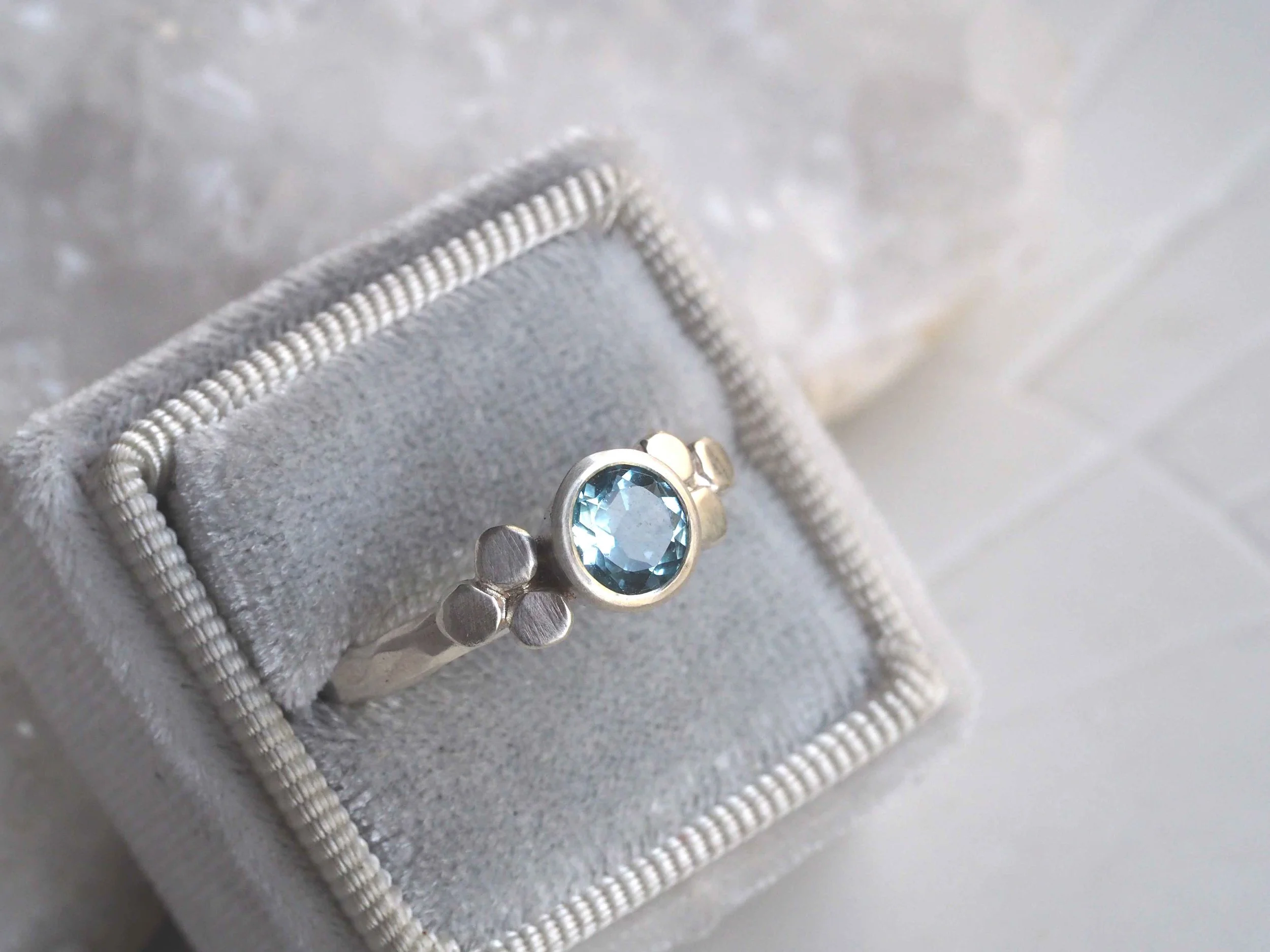 Sky Blue Topaz + Silver Triple Bead Ring