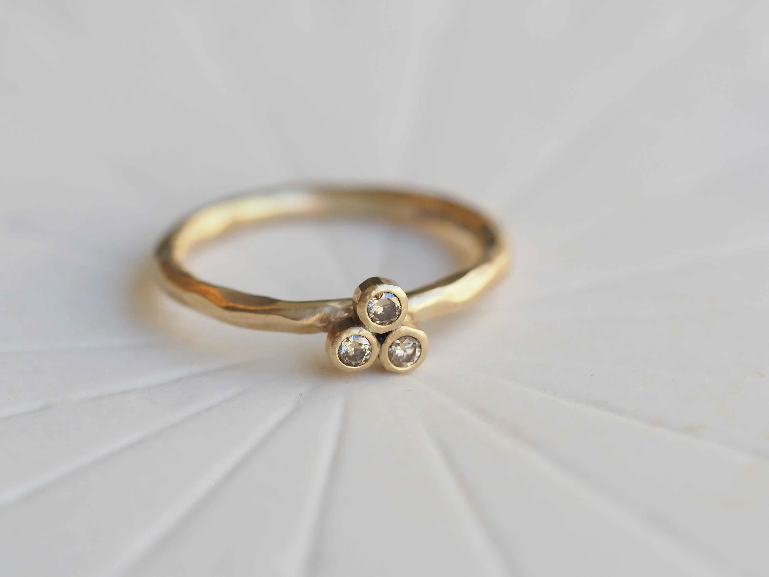 Triple Champagne Diamond + 9ct Yellow Gold Ring