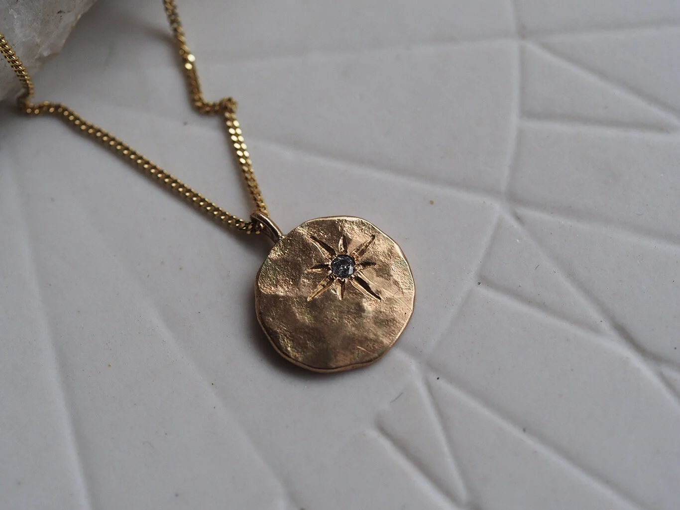 READY TO SHIP // Solid 9ct Gold Pendant + Salt + Pepper Diamond